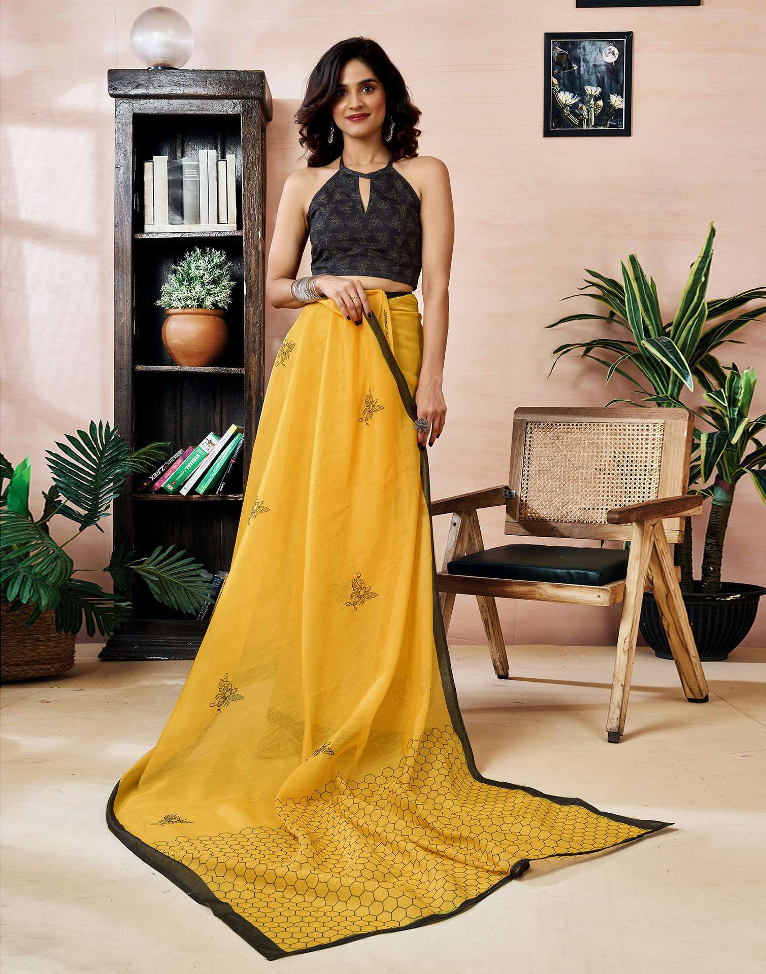 Ready to Wear Yellow Chanderi Printed Saree