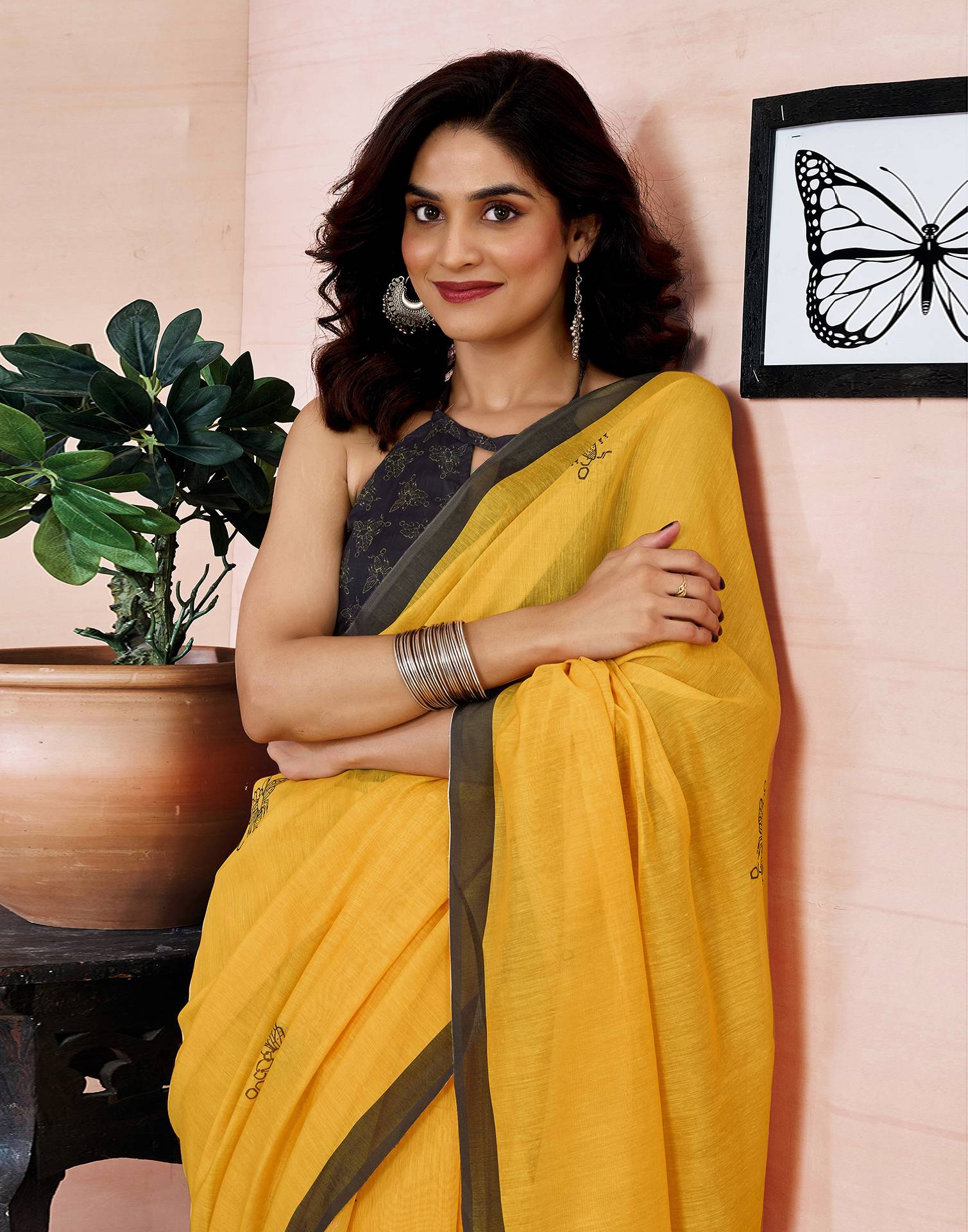 Ready to Wear Yellow Chanderi Printed Saree