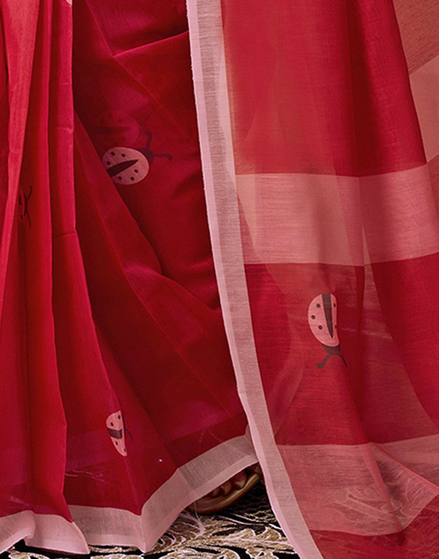 Ready to Wear Red Chanderi Printed Saree
