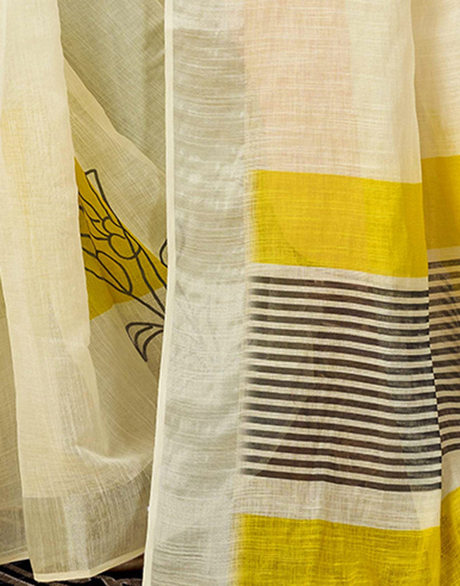 Ready to Wear White Linen Floral Printed Saree