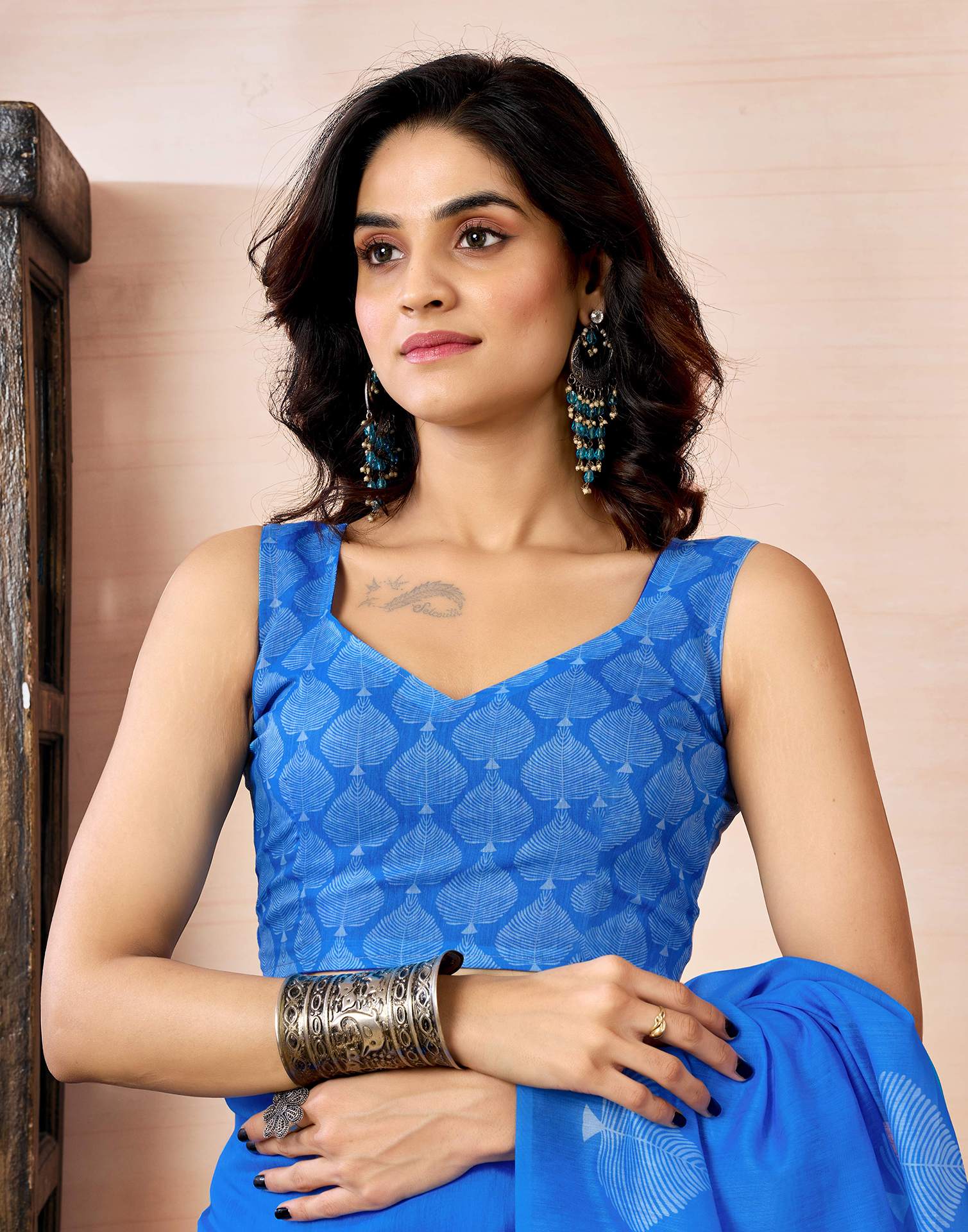 Ready to Wear Blue Chanderi Printed Saree