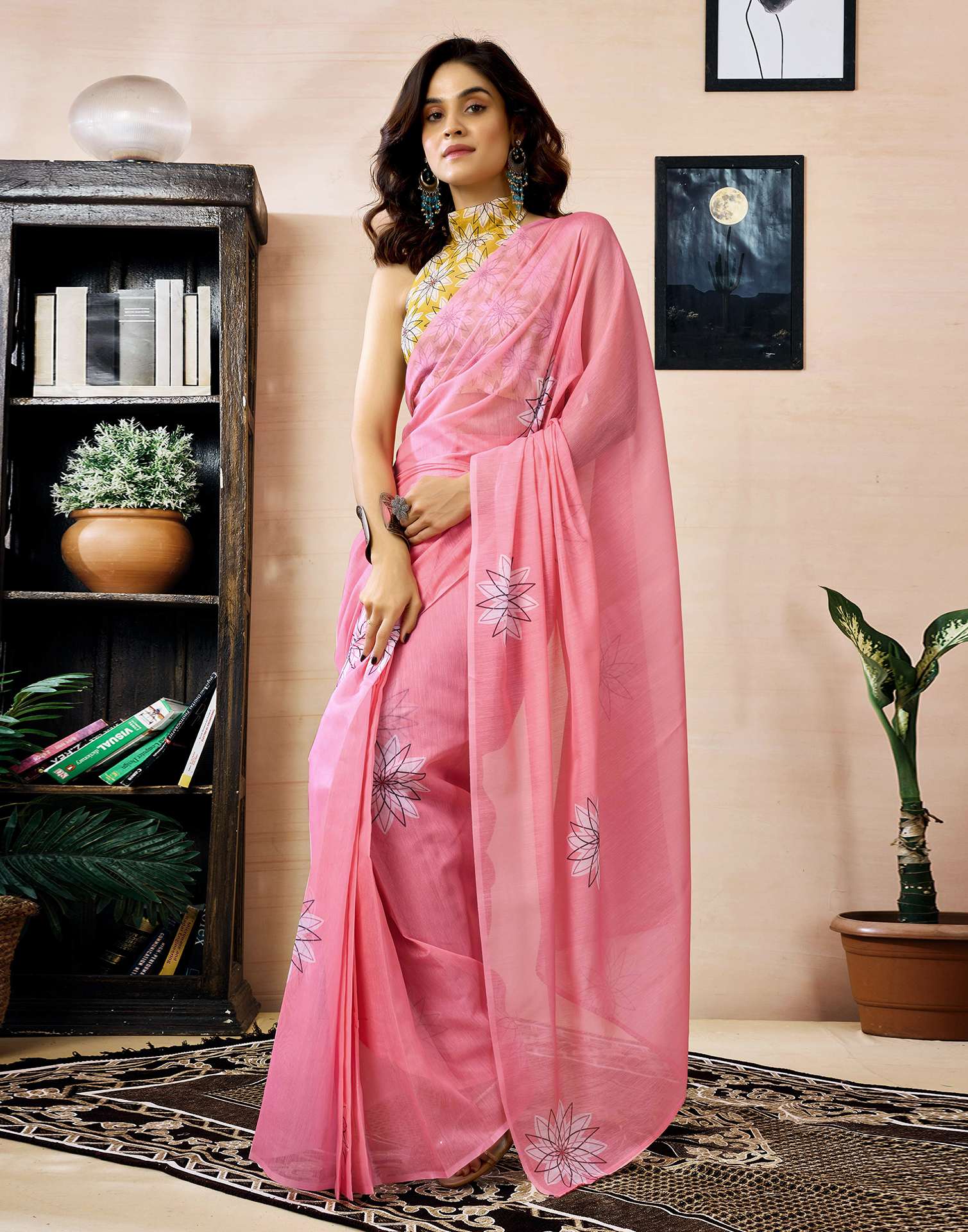 Ready to Wear Pink Chanderi Printed Saree
