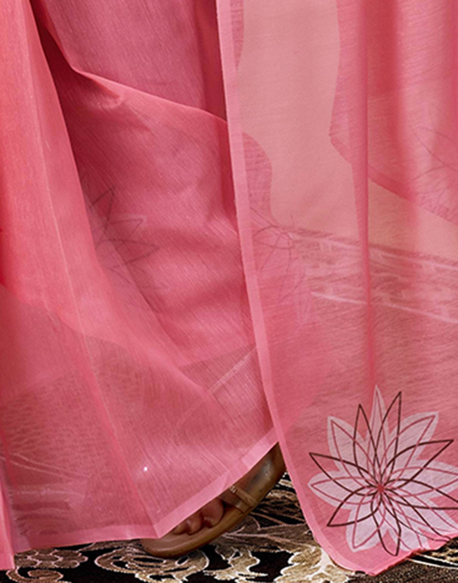 Ready to Wear Pink Chanderi Printed Saree