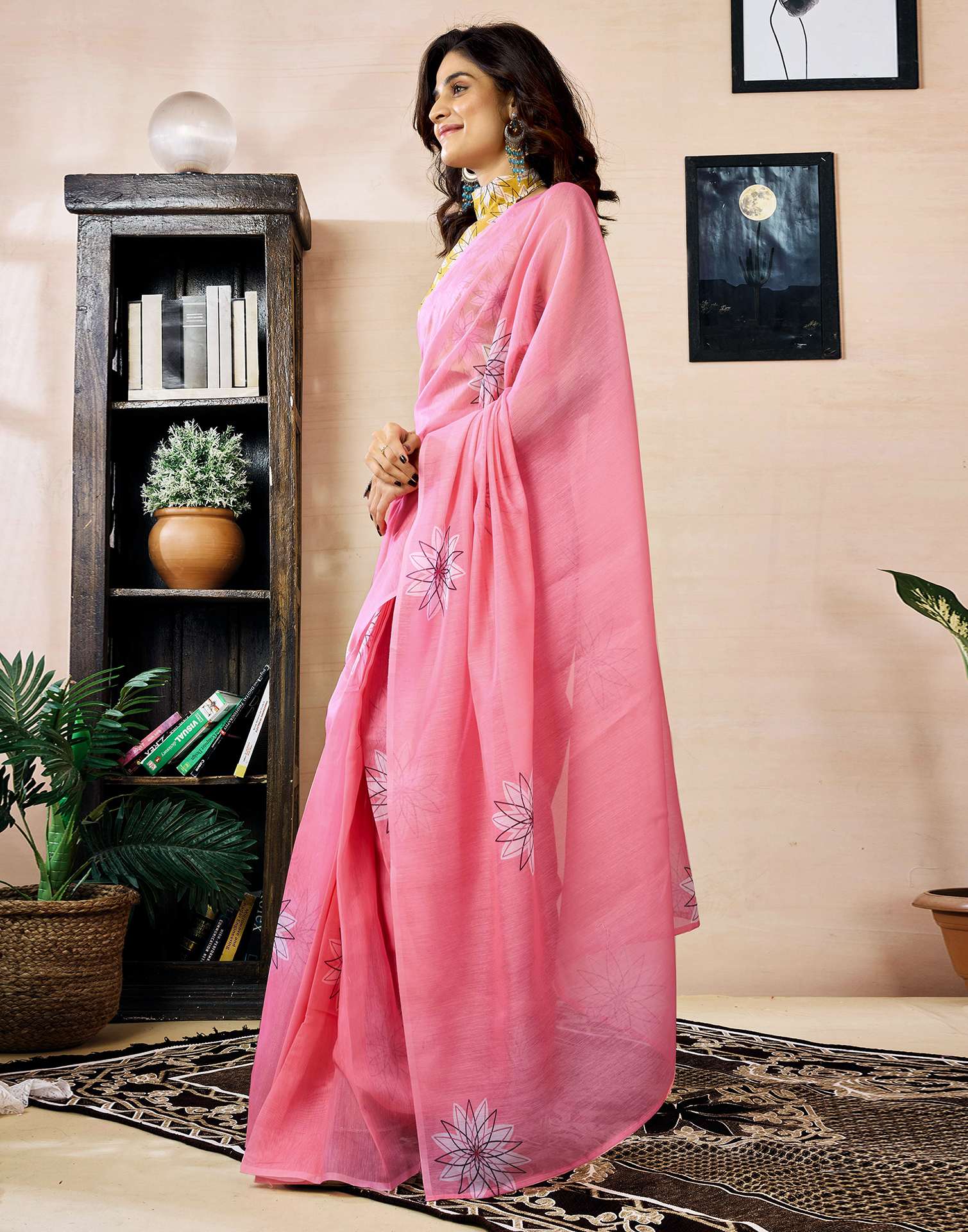 Ready to Wear Pink Chanderi Printed Saree