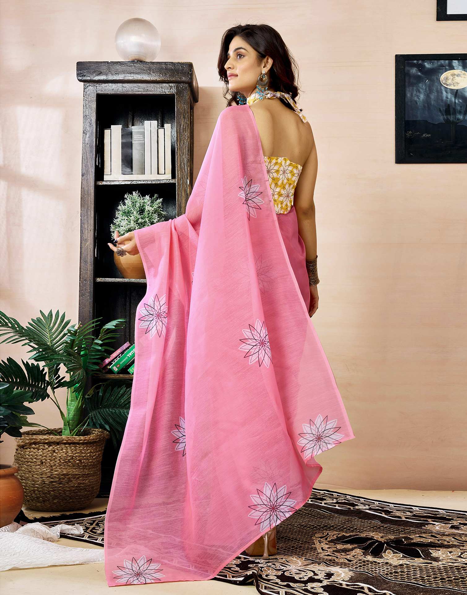 Ready to Wear Pink Chanderi Printed Saree