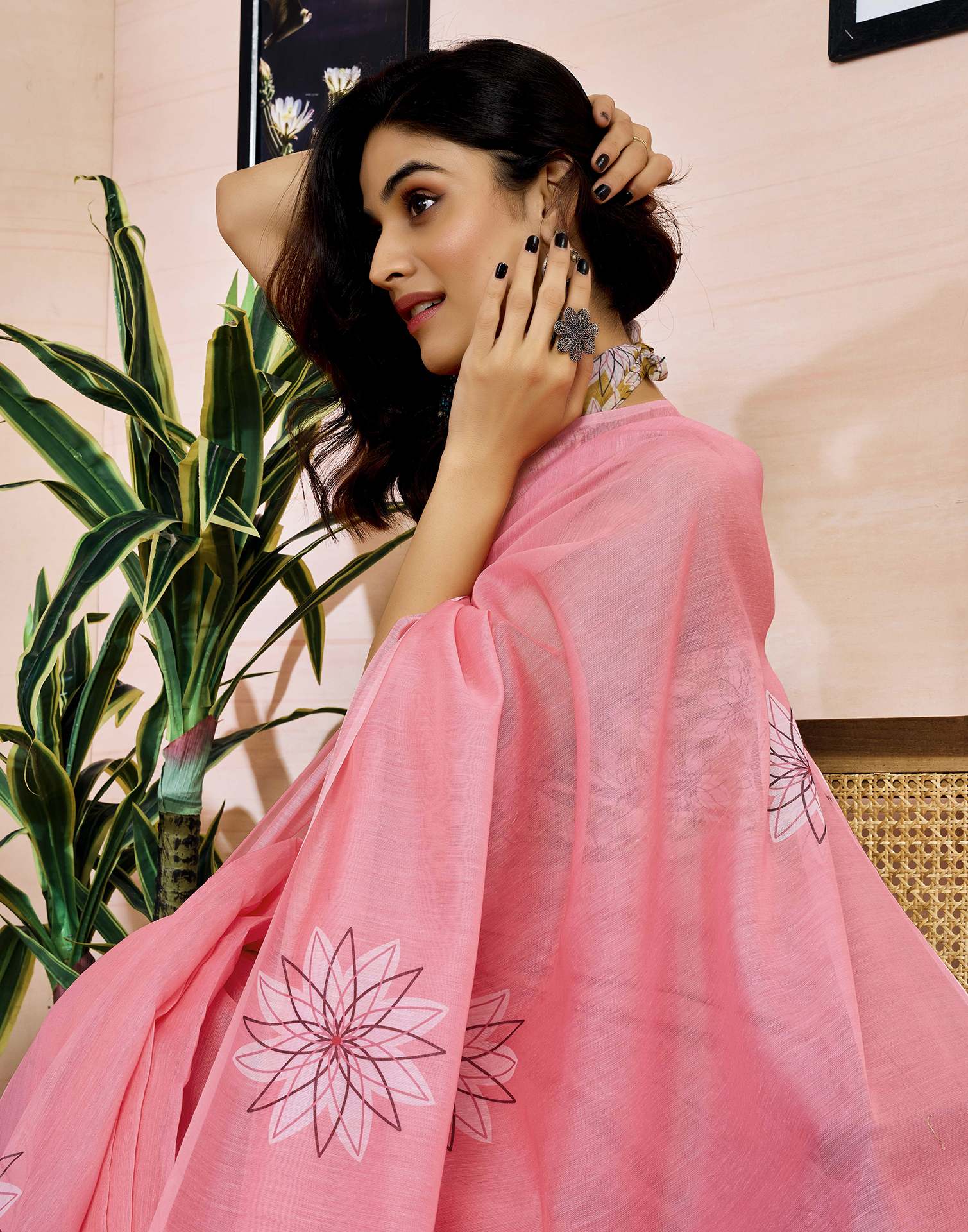 Ready to Wear Pink Chanderi Printed Saree