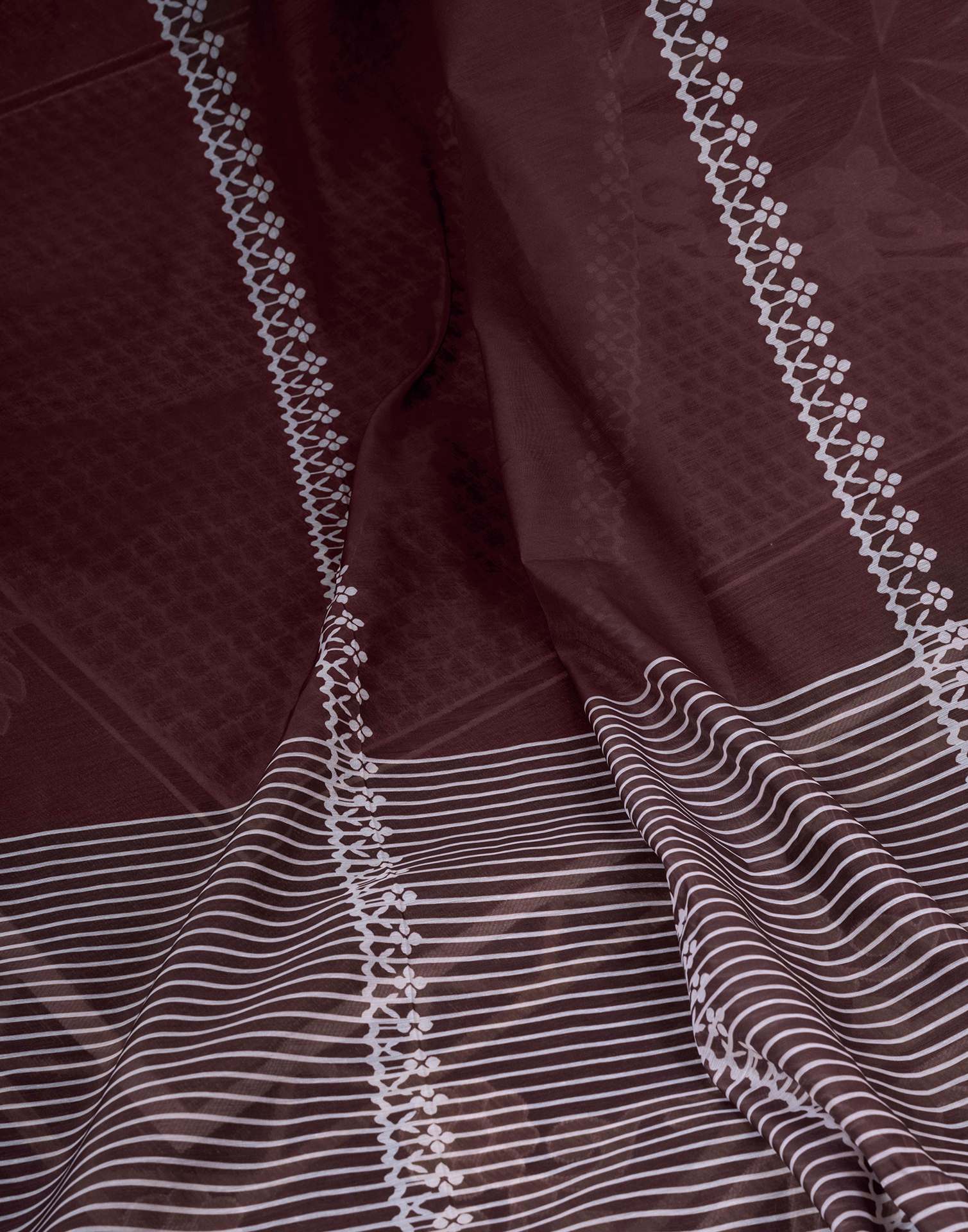 Ready To Wear Dark Brown Chanderi Printed Saree