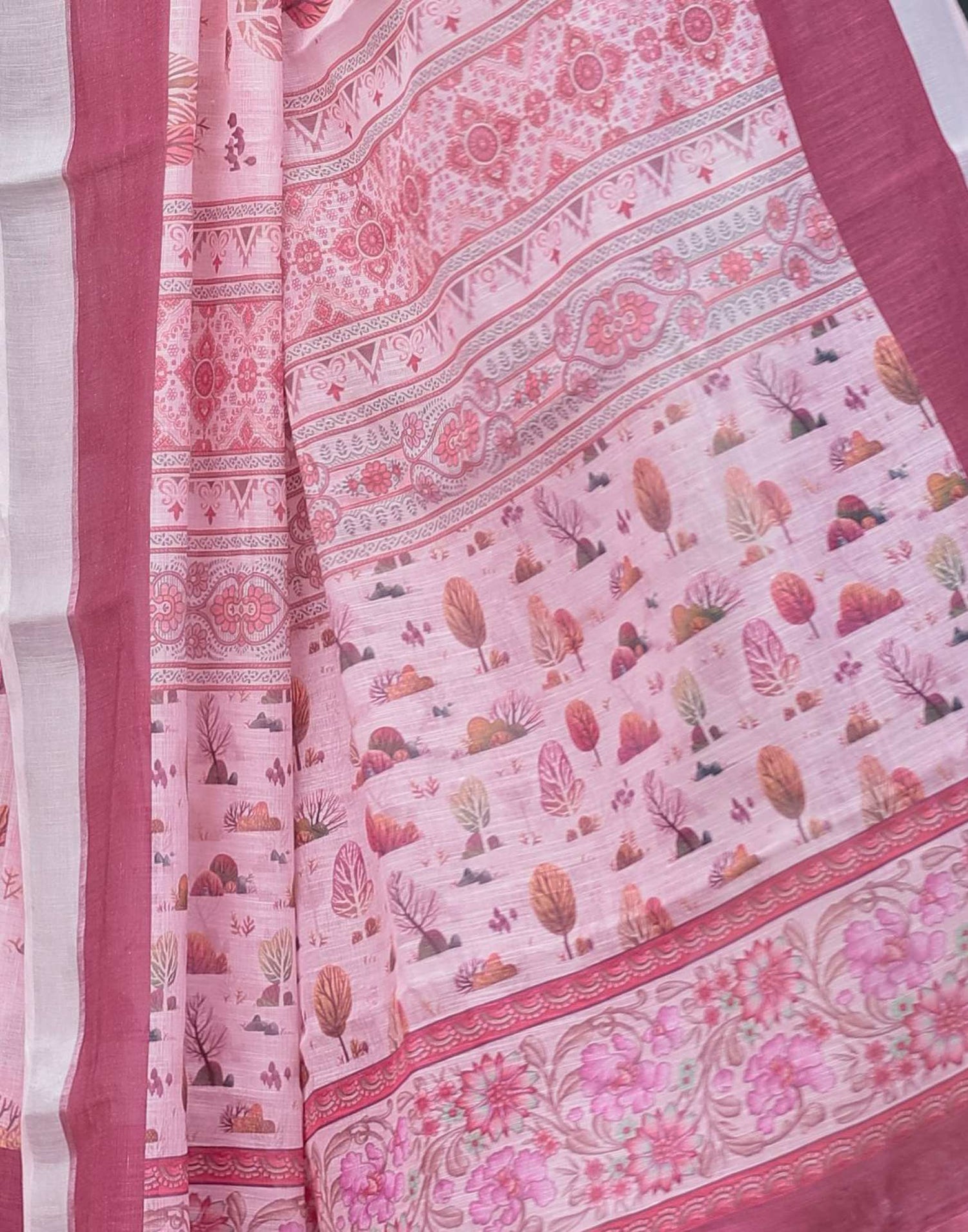Light Rose Pink Linen Printed Saree
