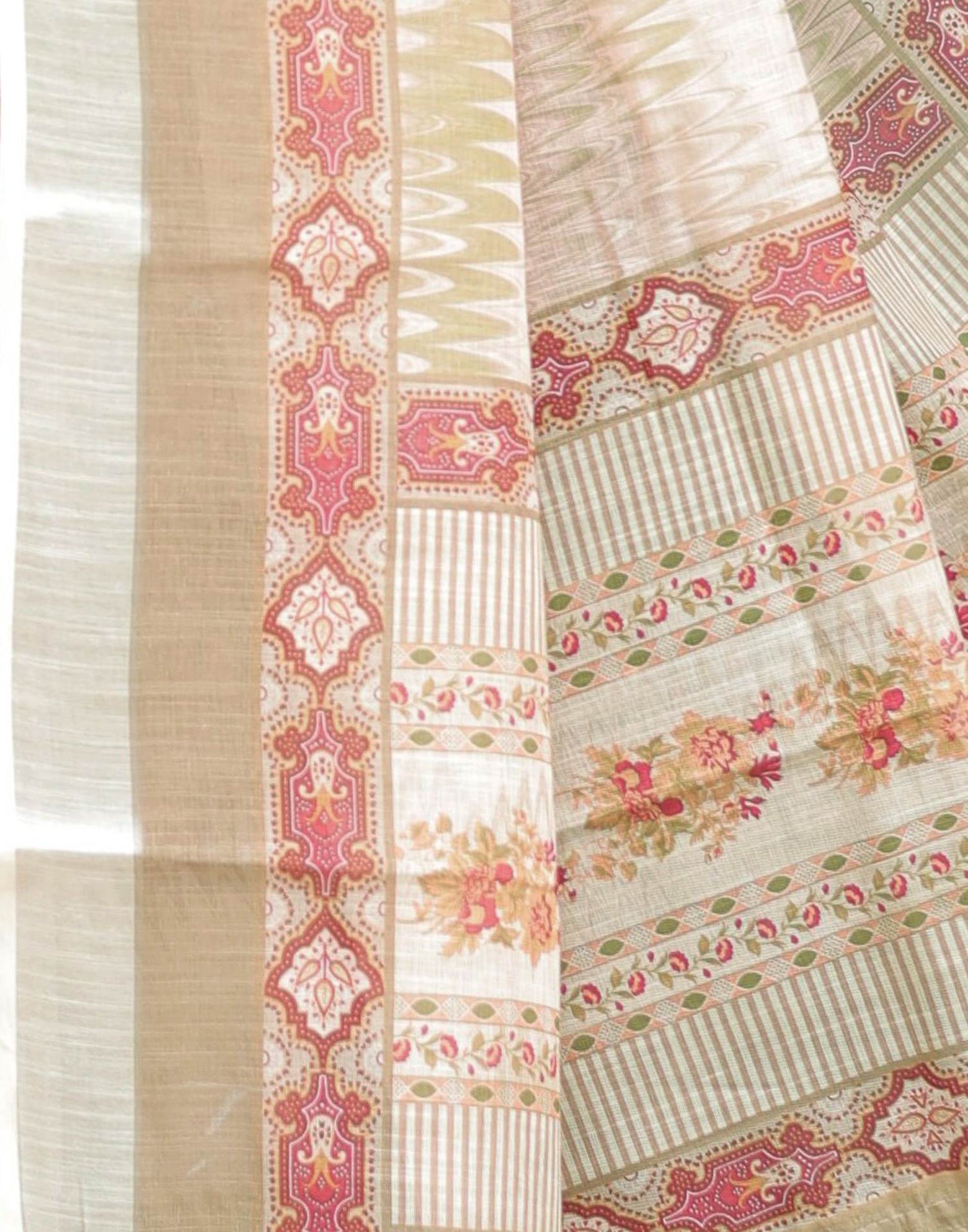 Light Beige Linen Printed Saree