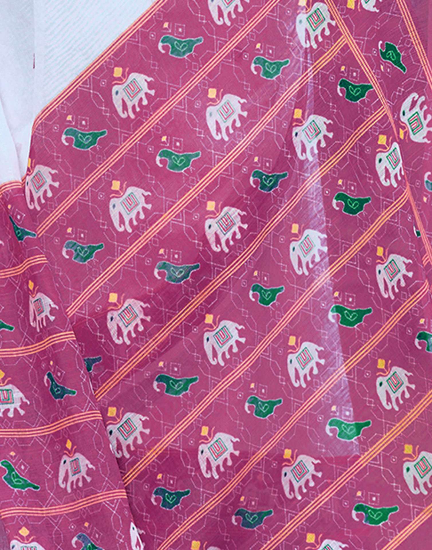 White Cotton Linen Printed Patola Saree