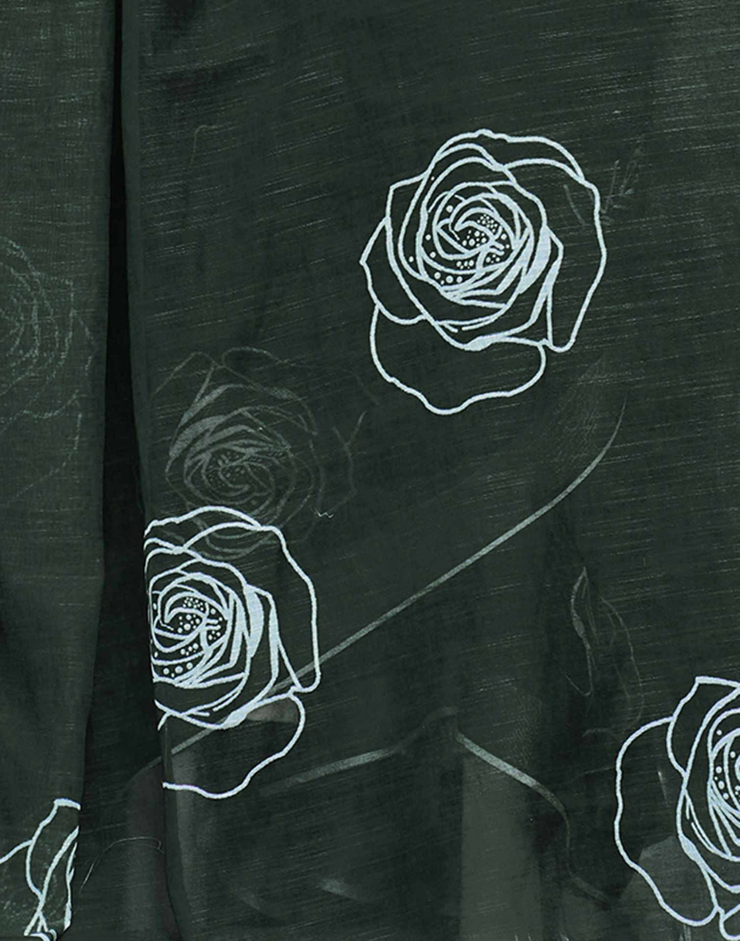 Dark Green Cotton Linen Printed Saree