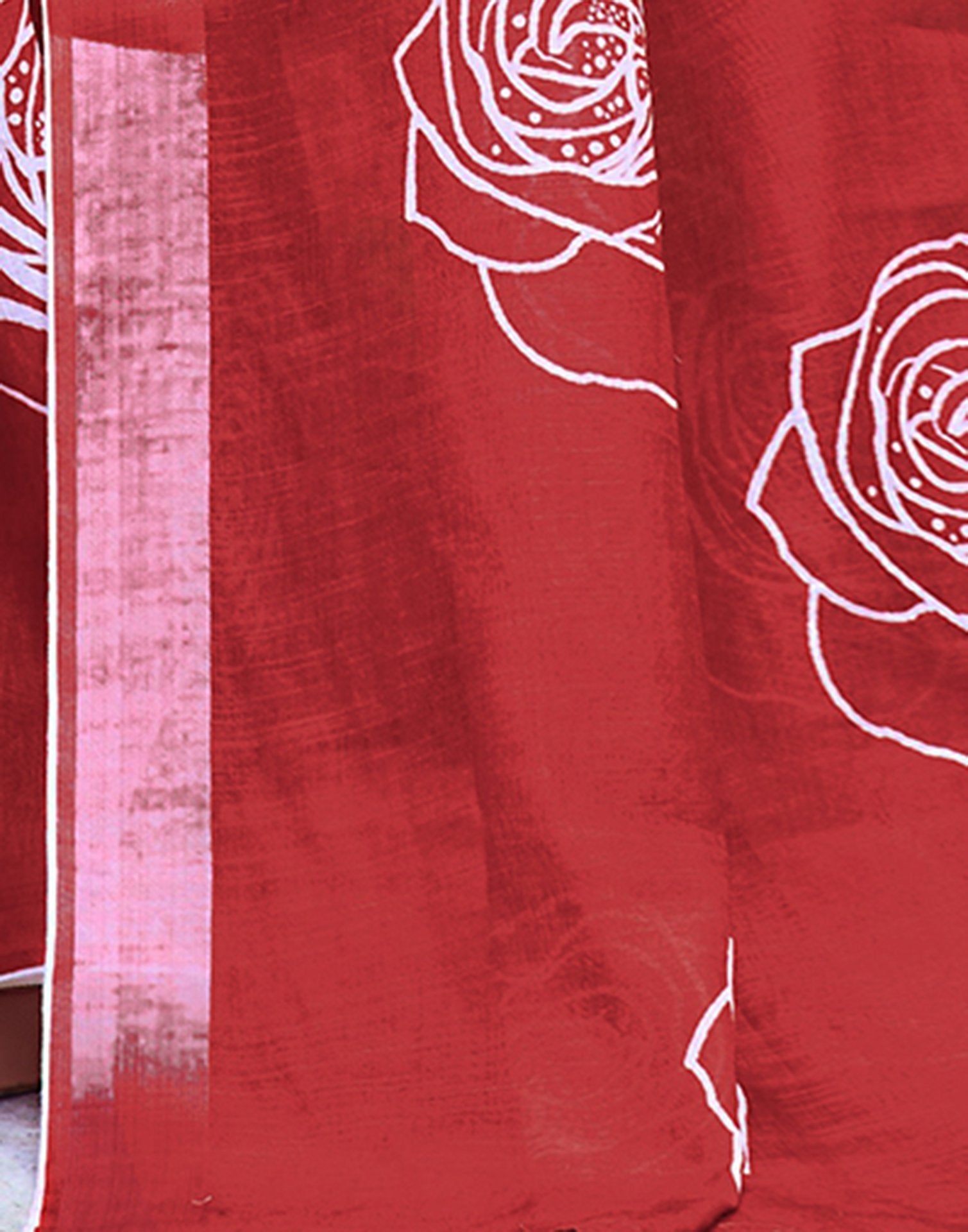 Dull Red Cotton Linen Printed Saree