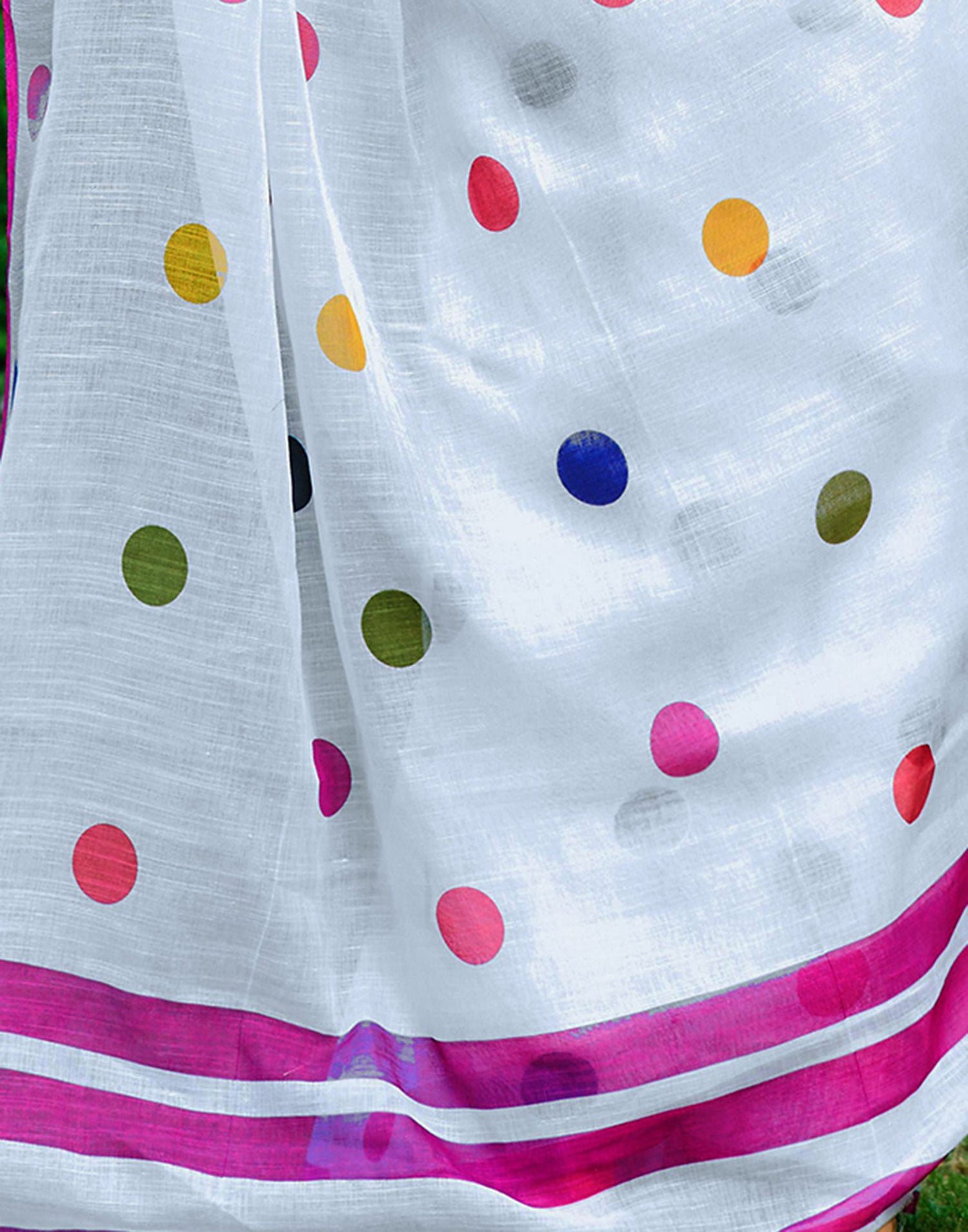 White Cotton Linen Printed Saree