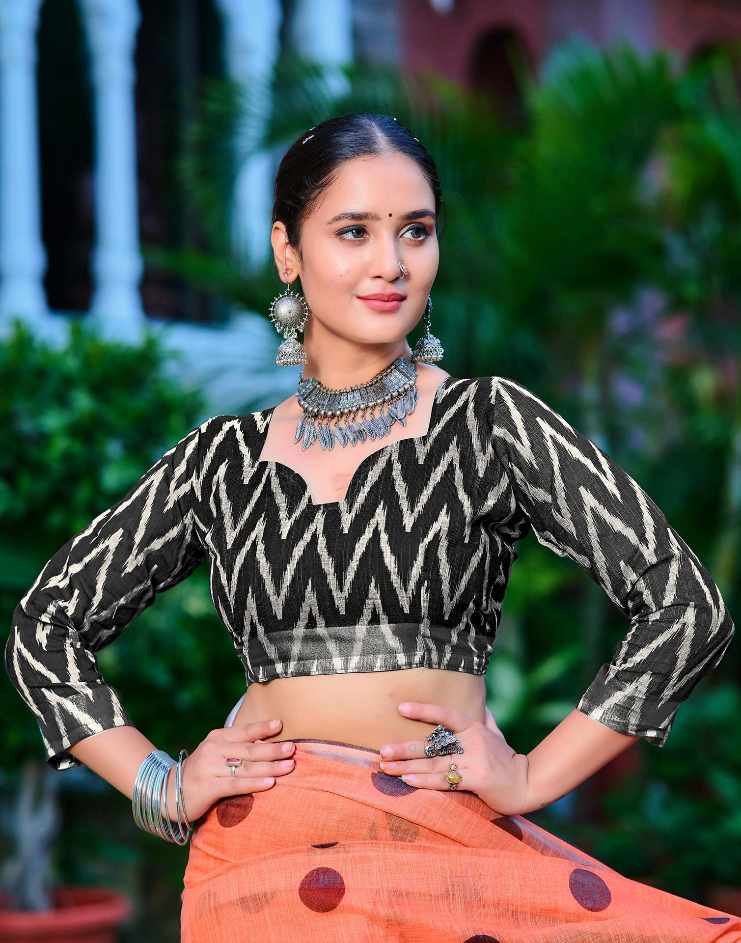 Orange Cotton Linen Printed Saree