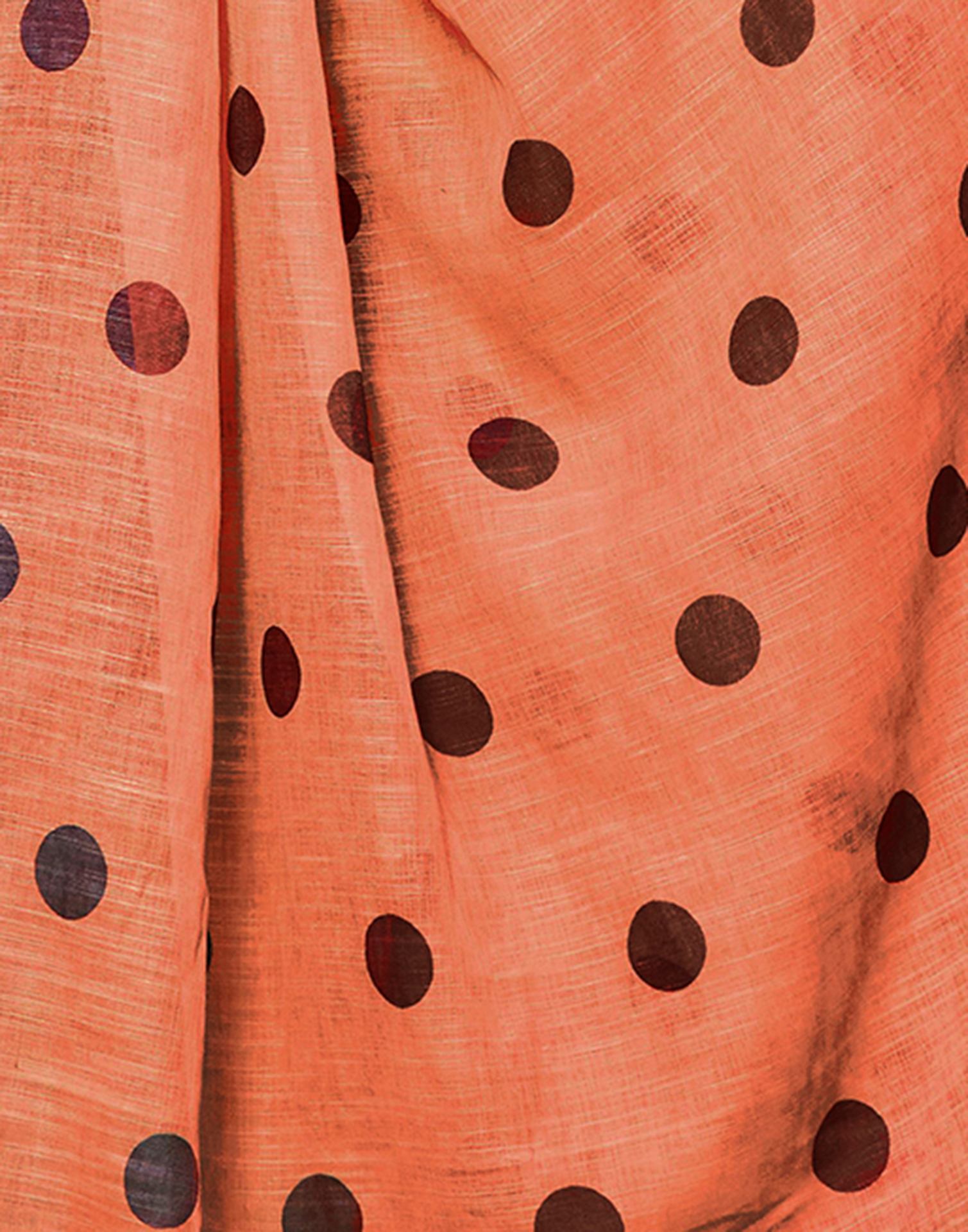 Orange Cotton Linen Printed Saree