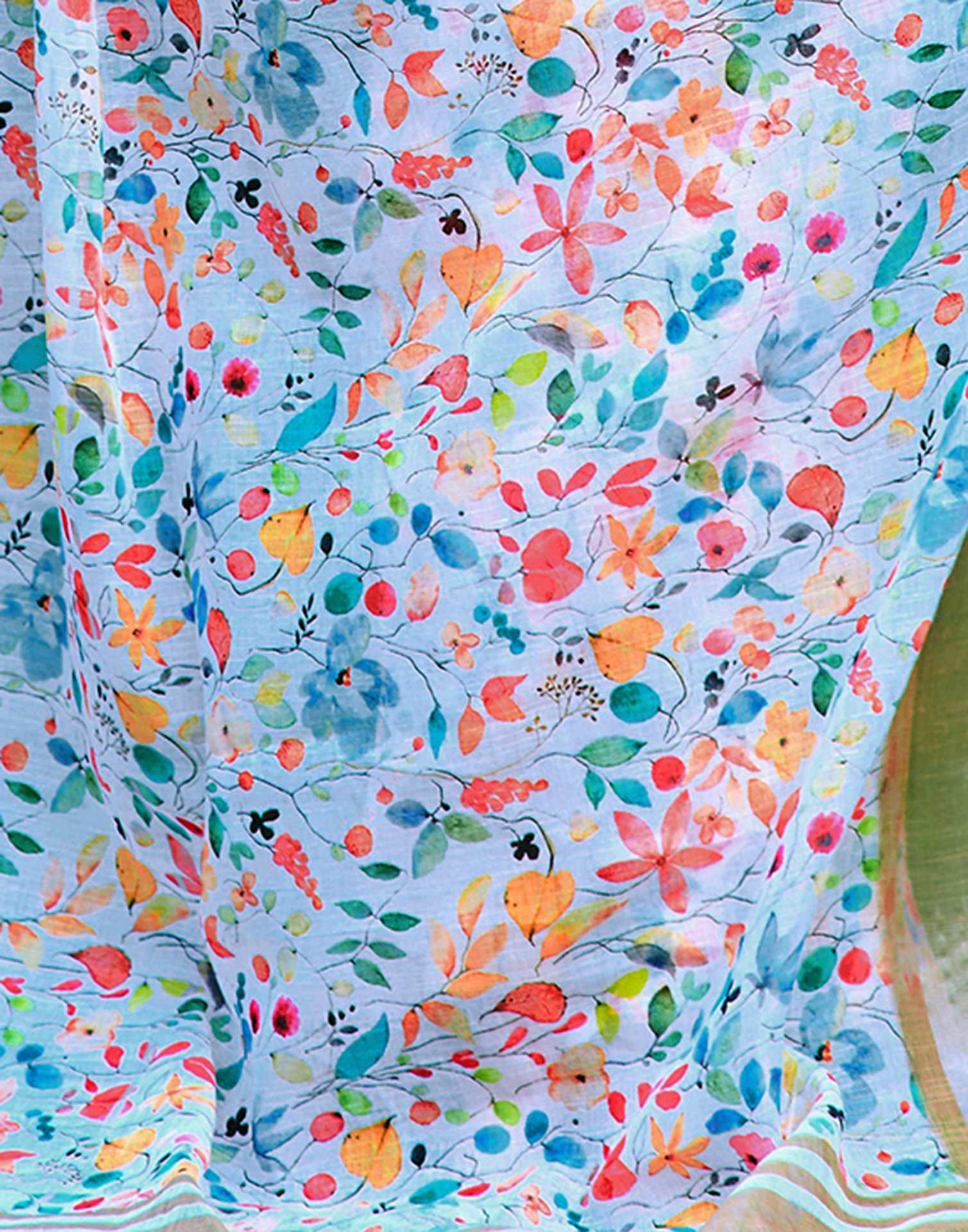 White Cotton Linen Printed Saree