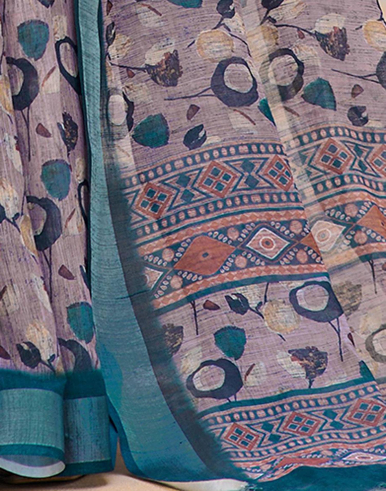 Mauve Cotton Linen Printed Saree
