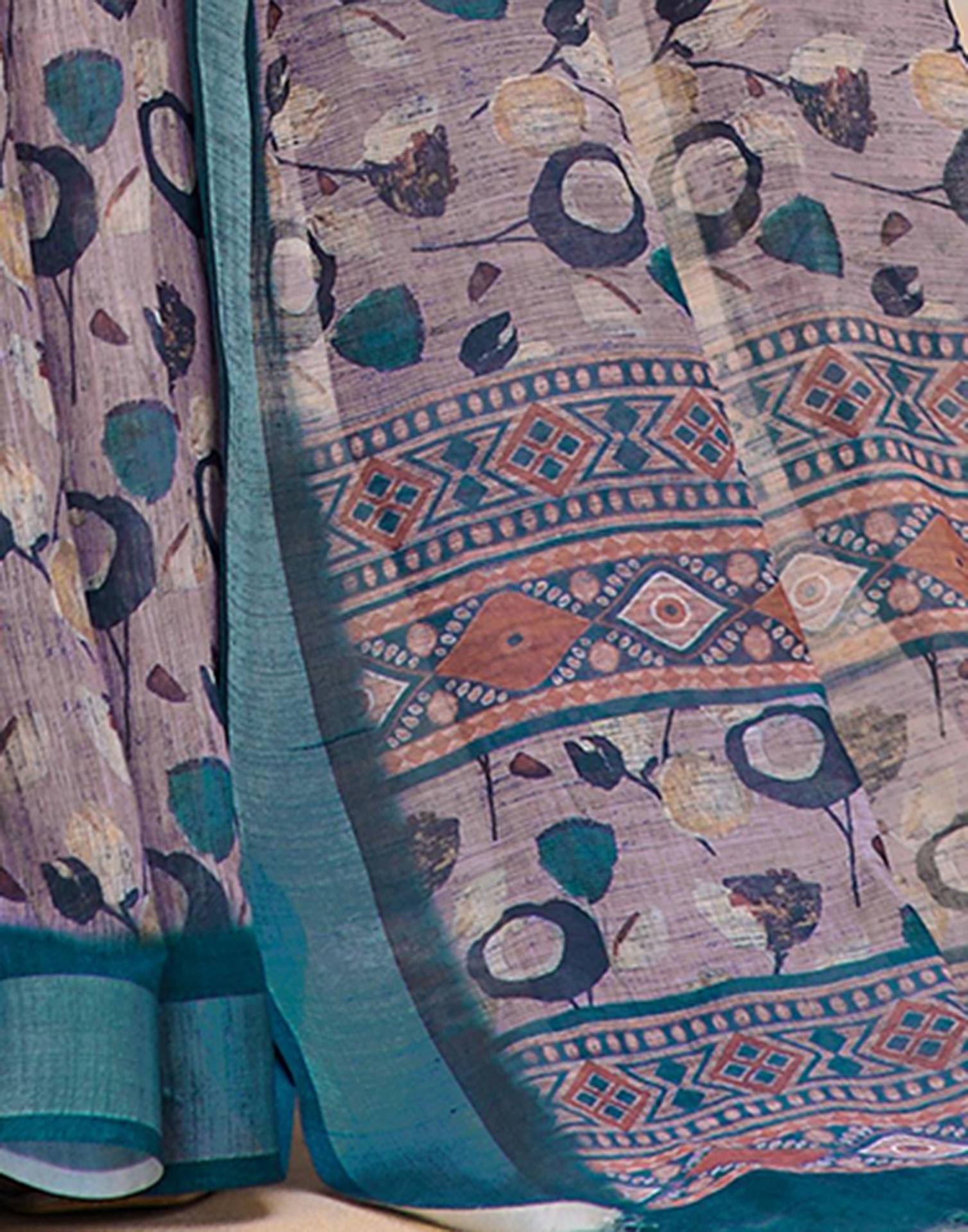 Mauve Cotton Linen Printed Saree