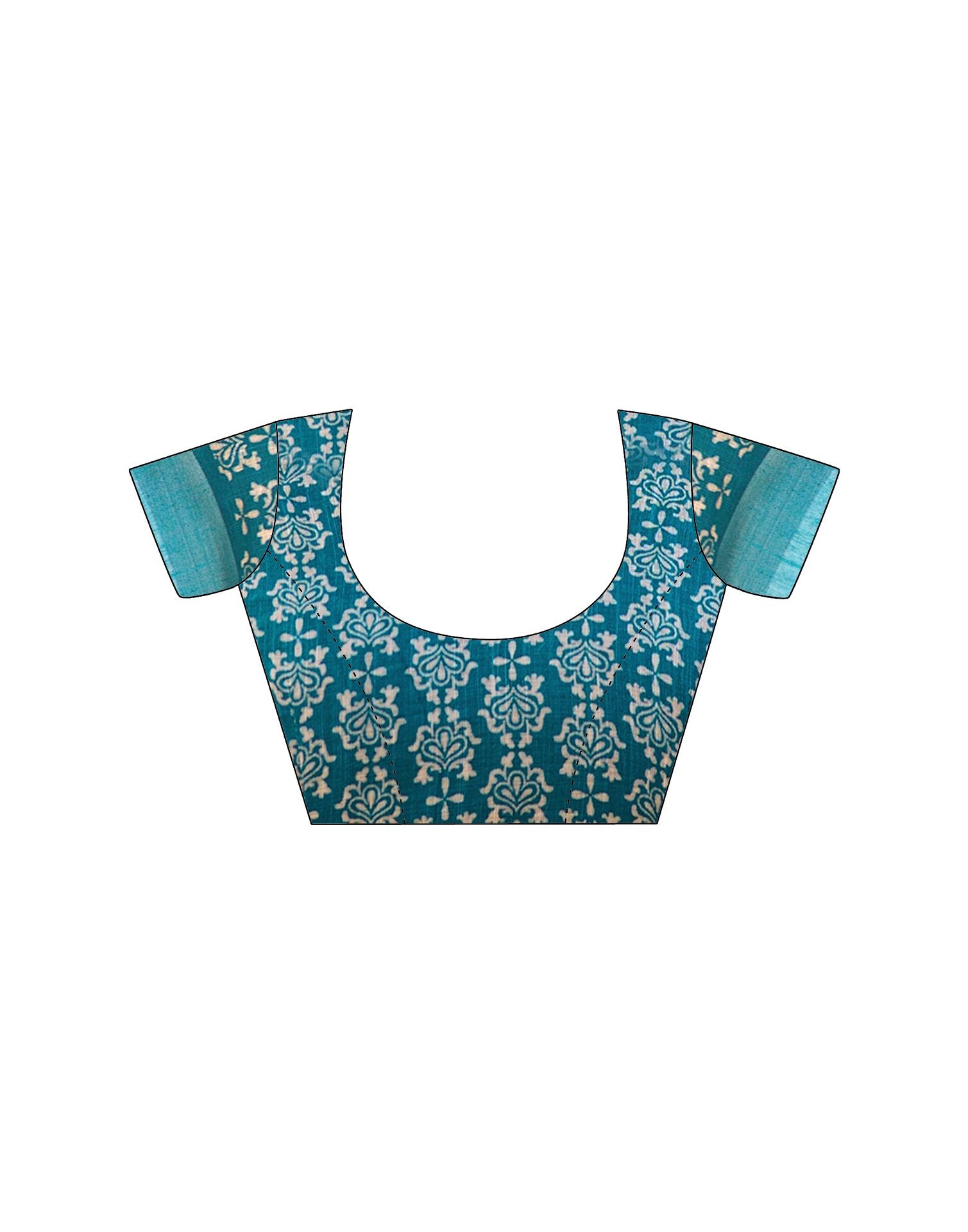 Teal Blue Cotton Linen Printed Saree