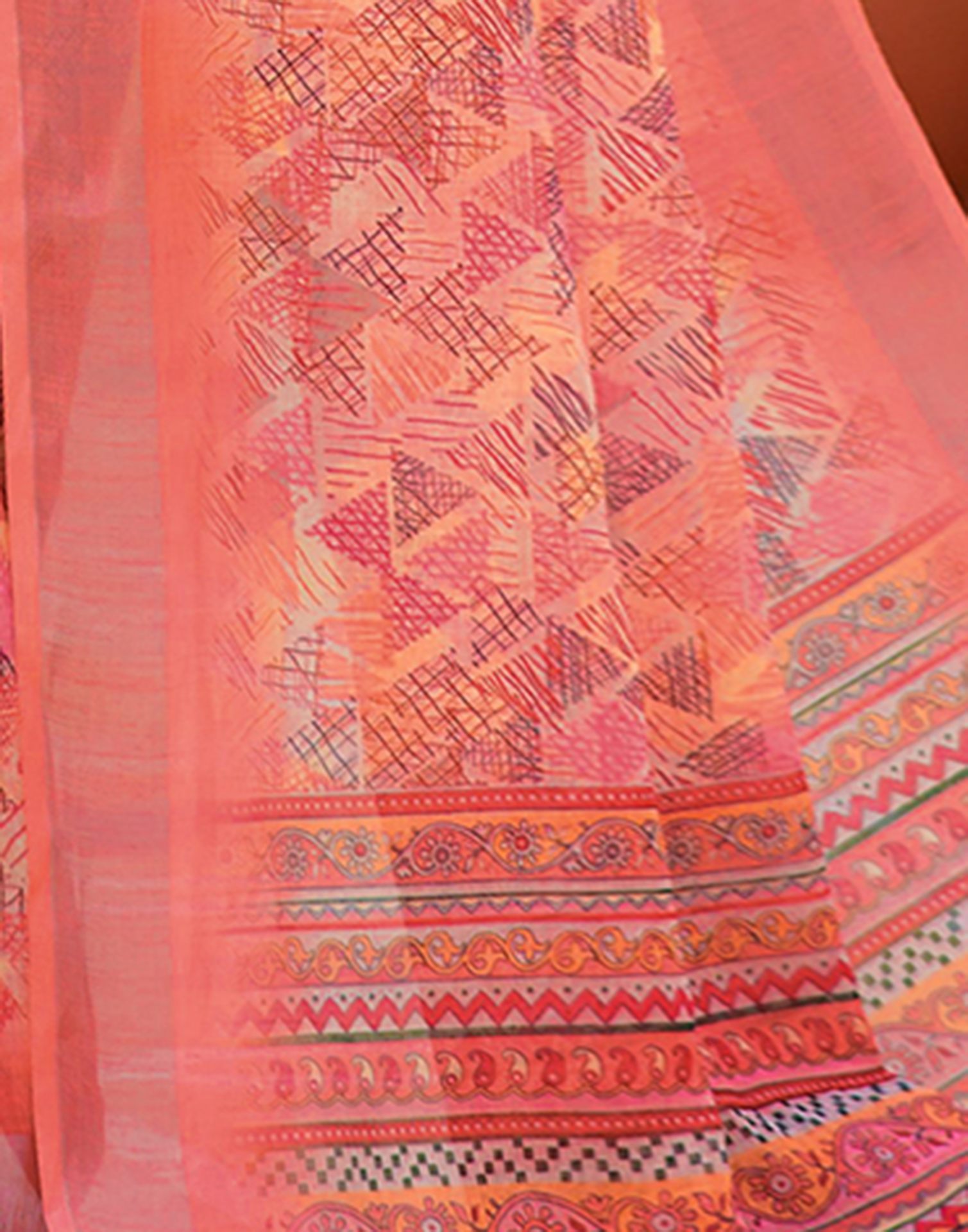 Light Yellow Cotton Linen Printed Saree