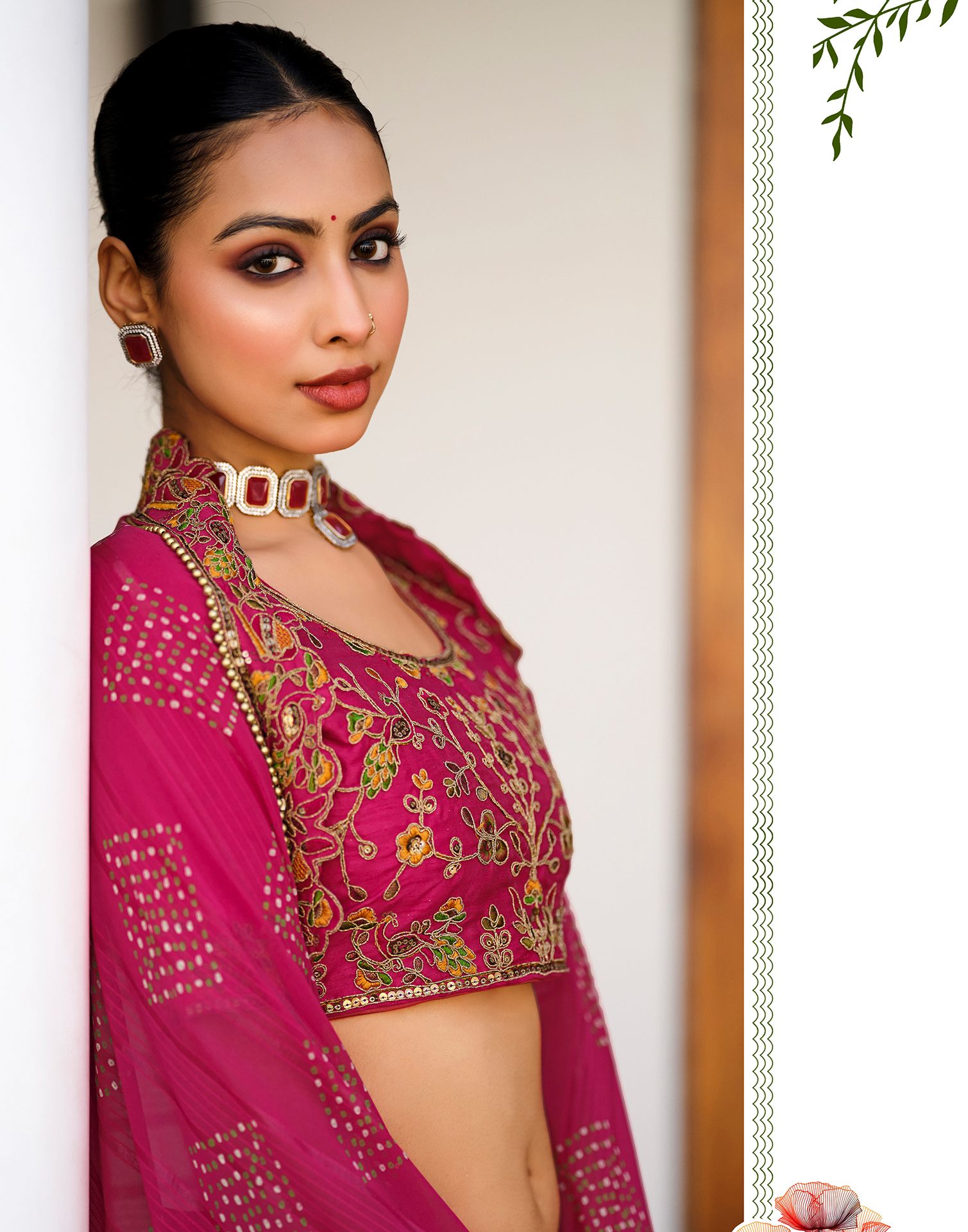 Rani Pink Georgette Printed Bandhani Saree