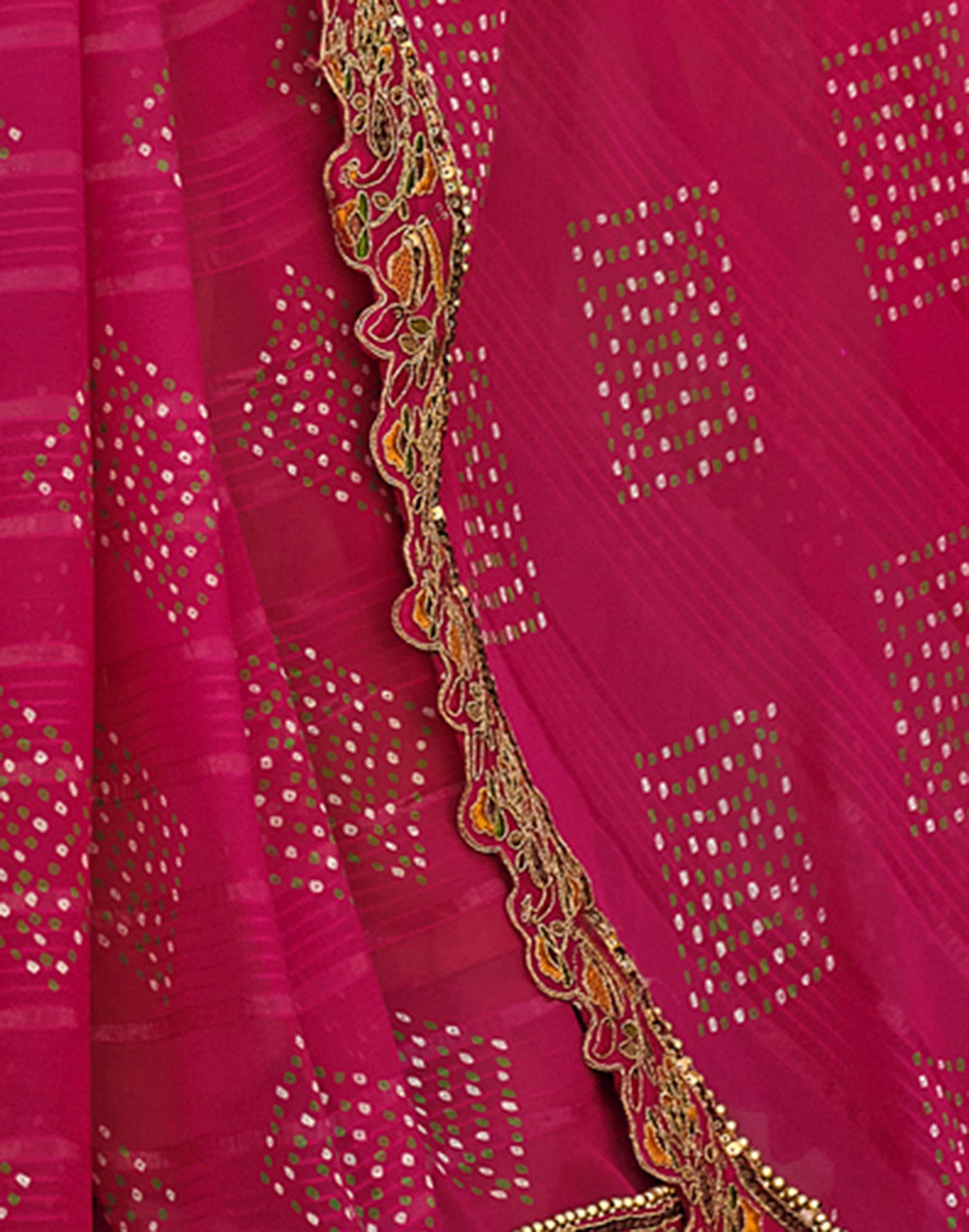 Rani Pink Georgette Printed Bandhani Saree