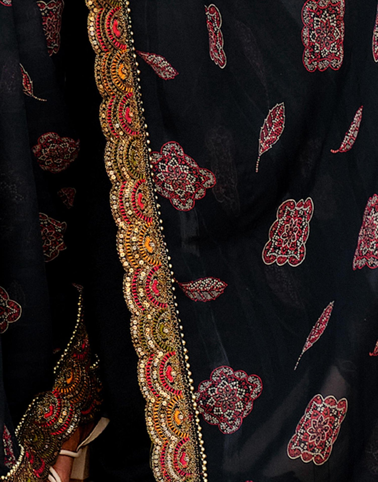 Black Georgette Printed Bandhani Saree