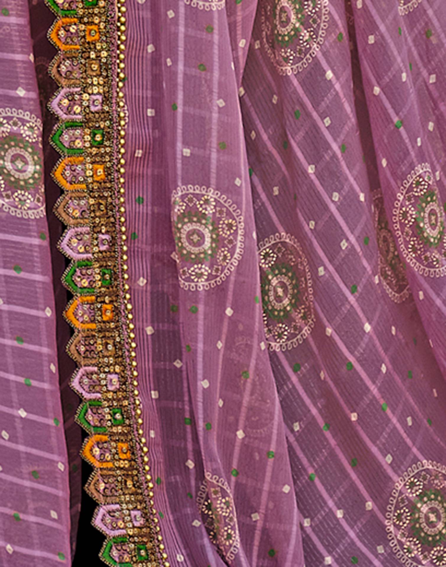 Light Dusty Purple Georgette Printed Bandhani Saree