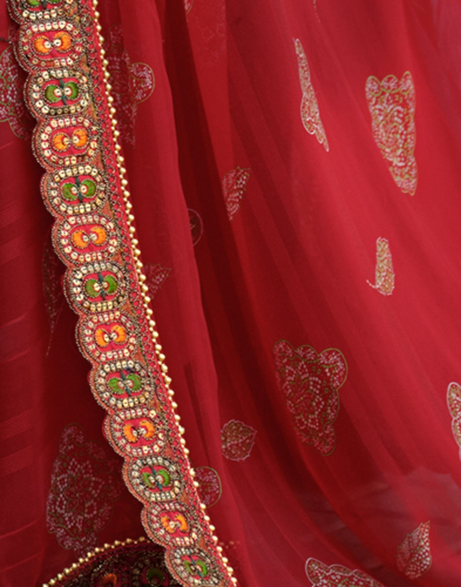 Red Georgette Printed Bandhani Saree