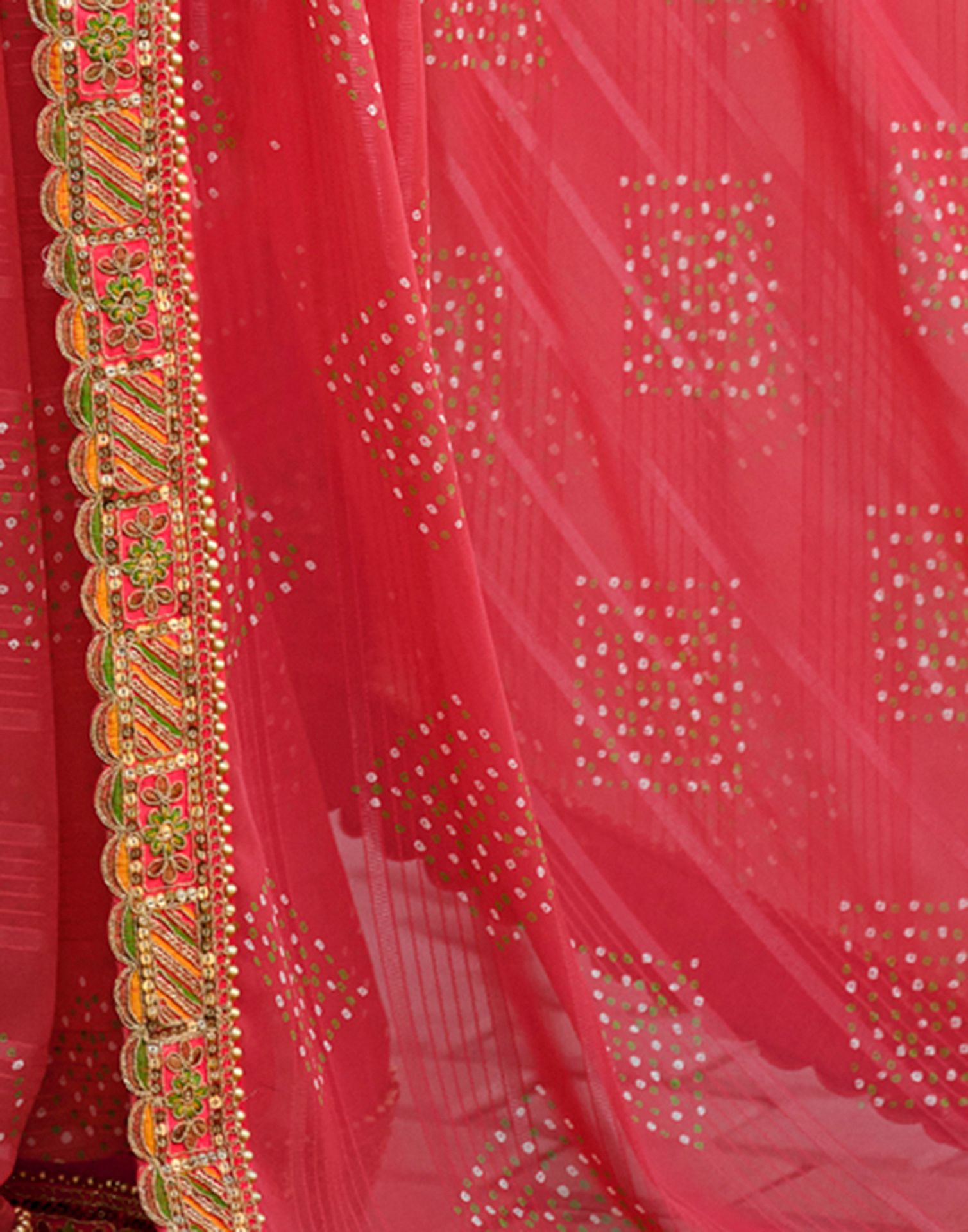 Peach Georgette Printed Bandhani Saree