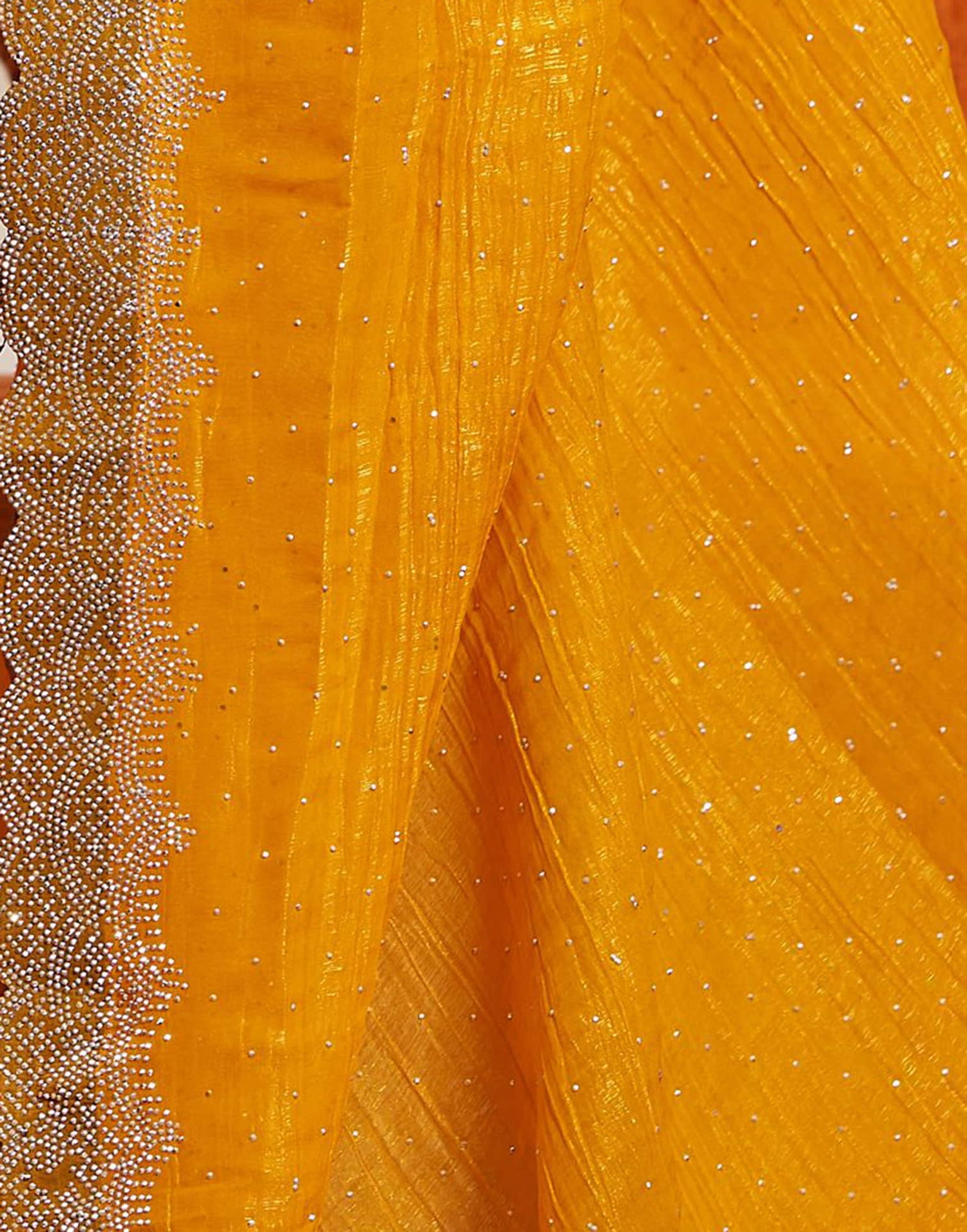 Turmeric Yellow Shimmer Stone Work Swarovski Saree