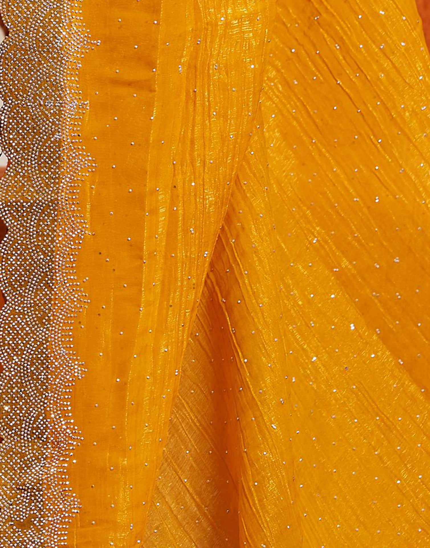 Turmeric Yellow Shimmer Stone Work Swarovski Saree