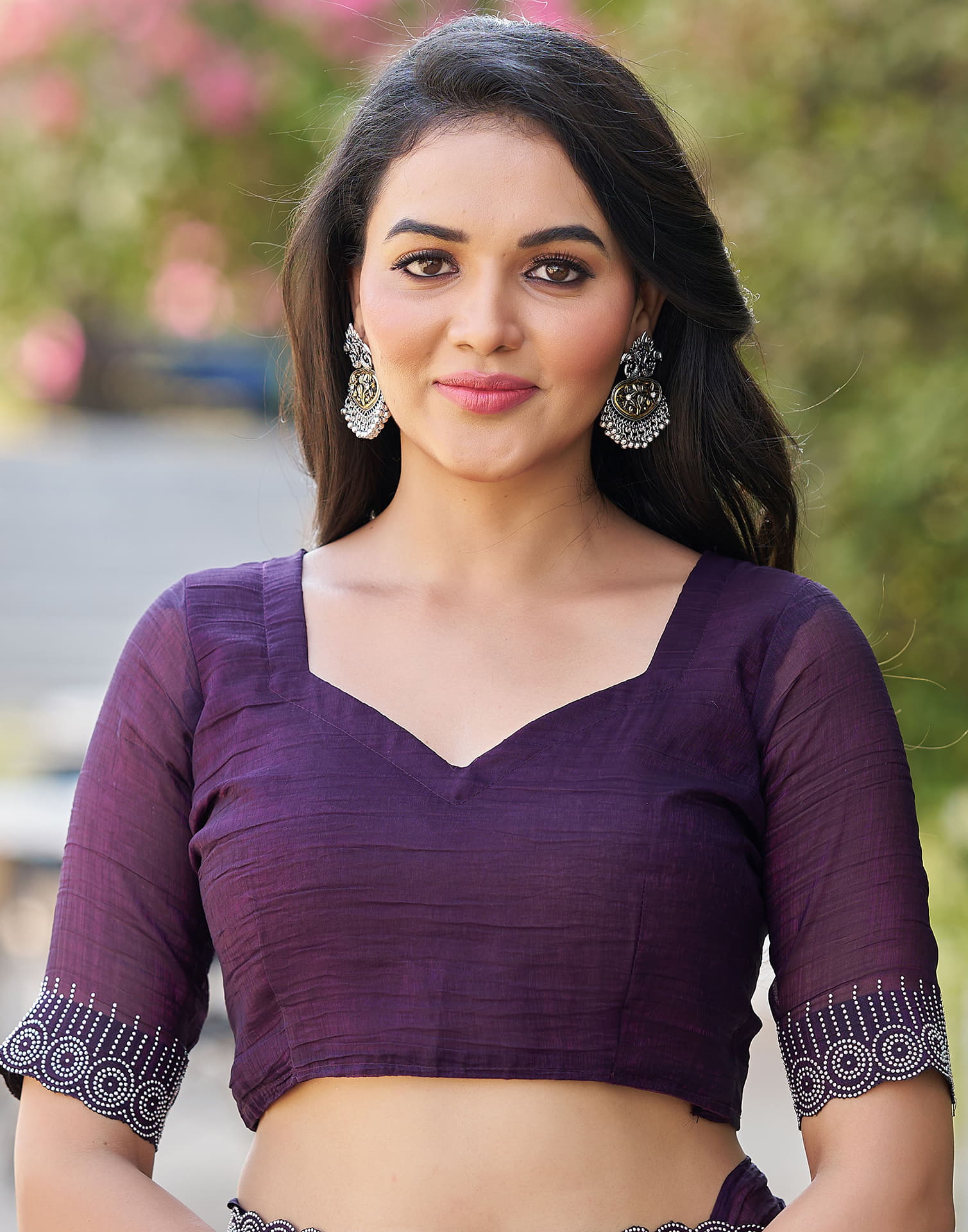 Dark Purple Shimmer Stone Work Swarovski Saree