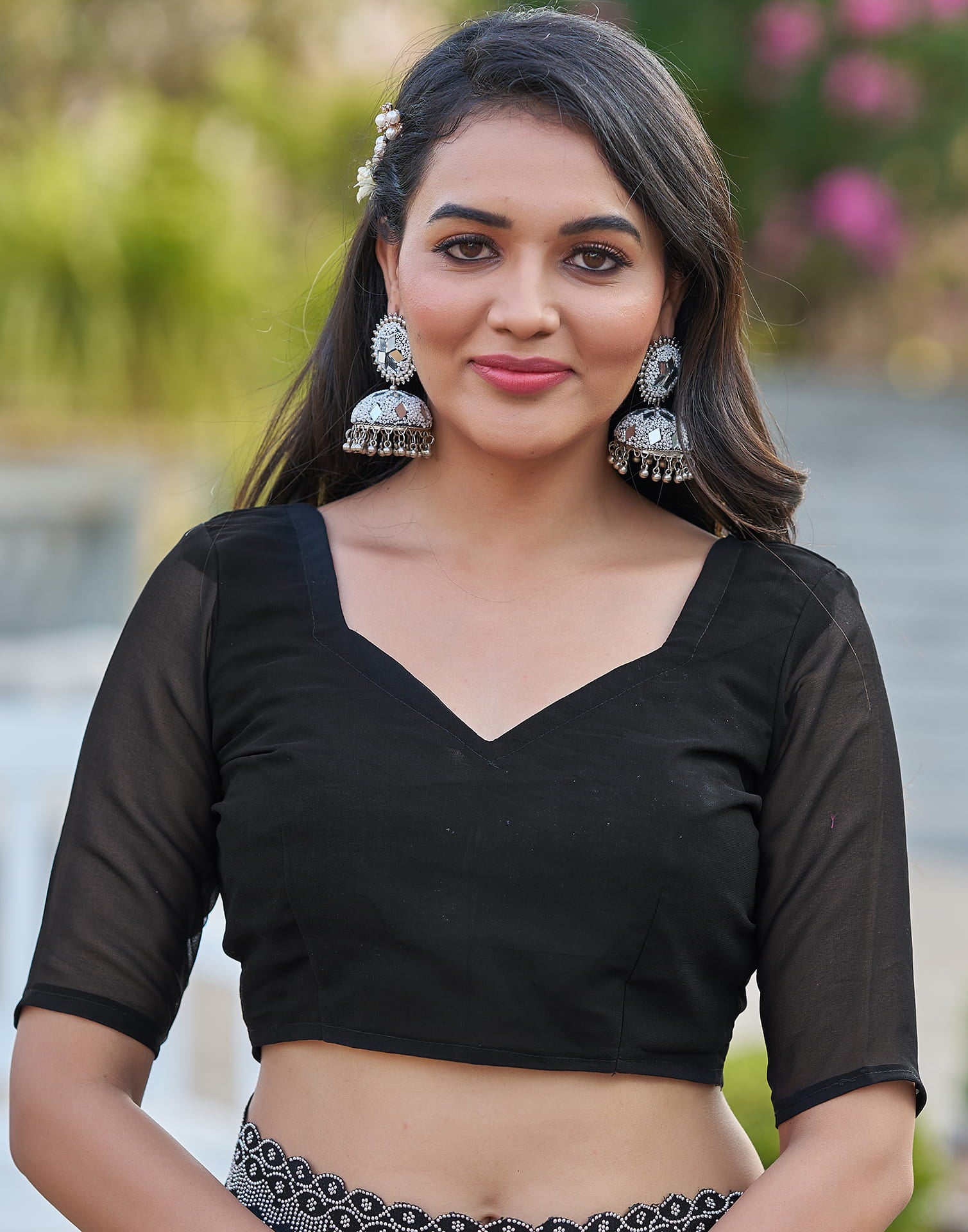 Black Georgette Stone Work Swarovski Saree