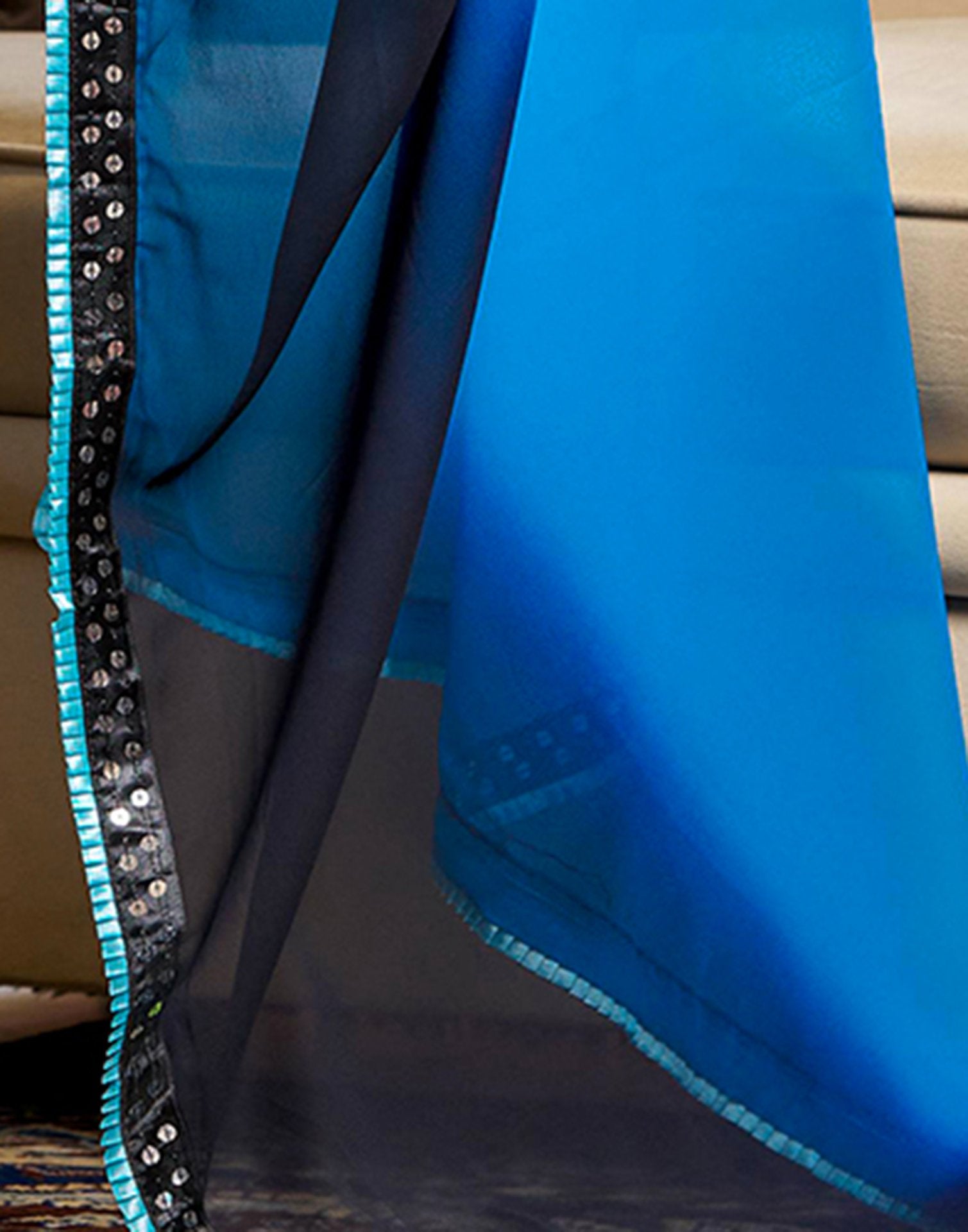 Blue Georgette Lace Solid Saree