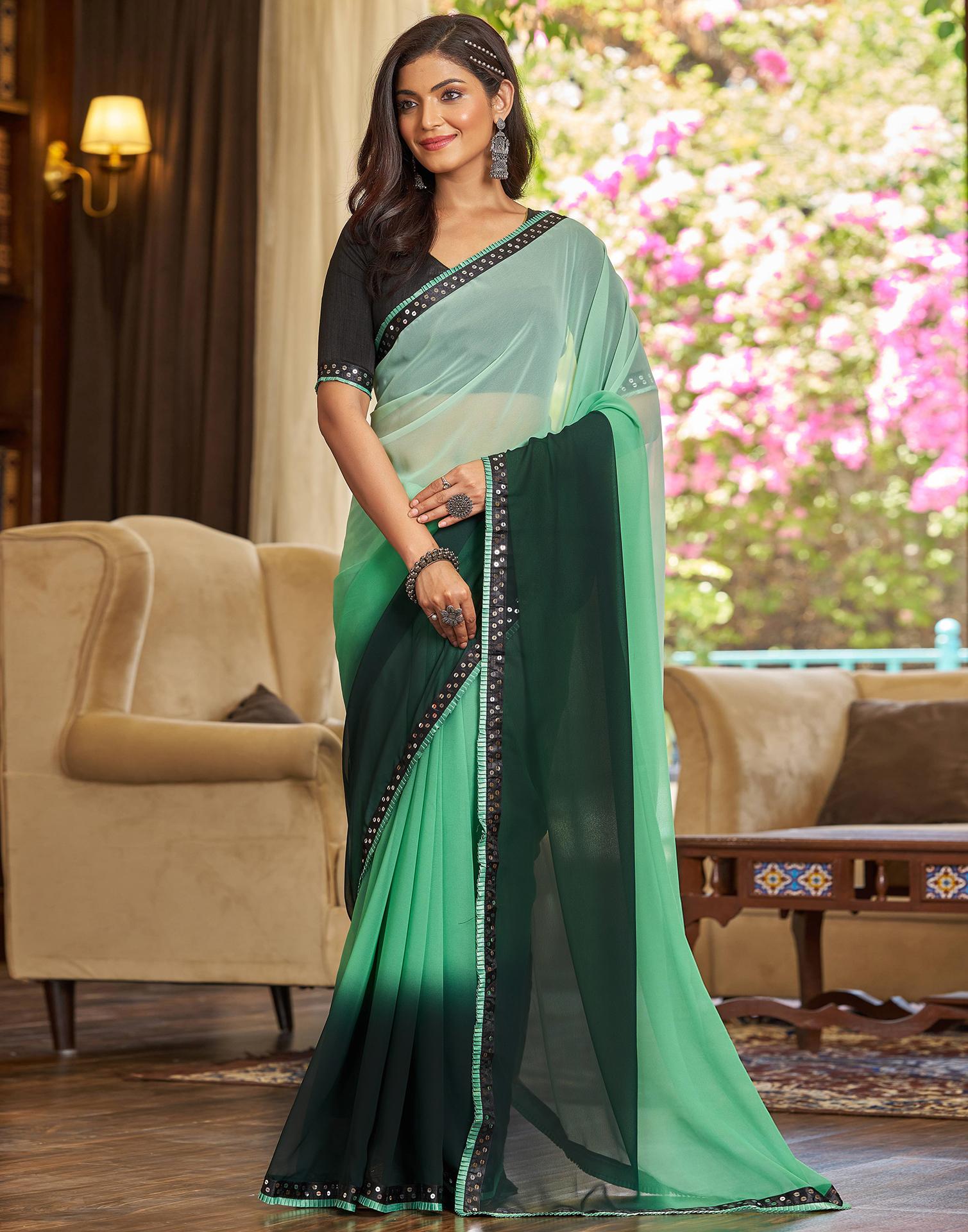 Light Green Georgette Lace Solid Saree