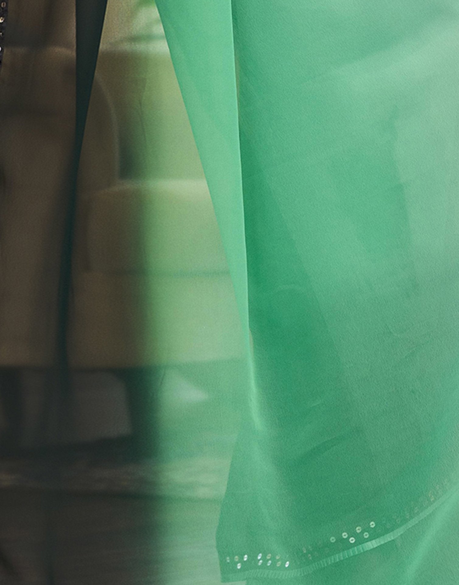 Light Green Georgette Lace Solid Saree