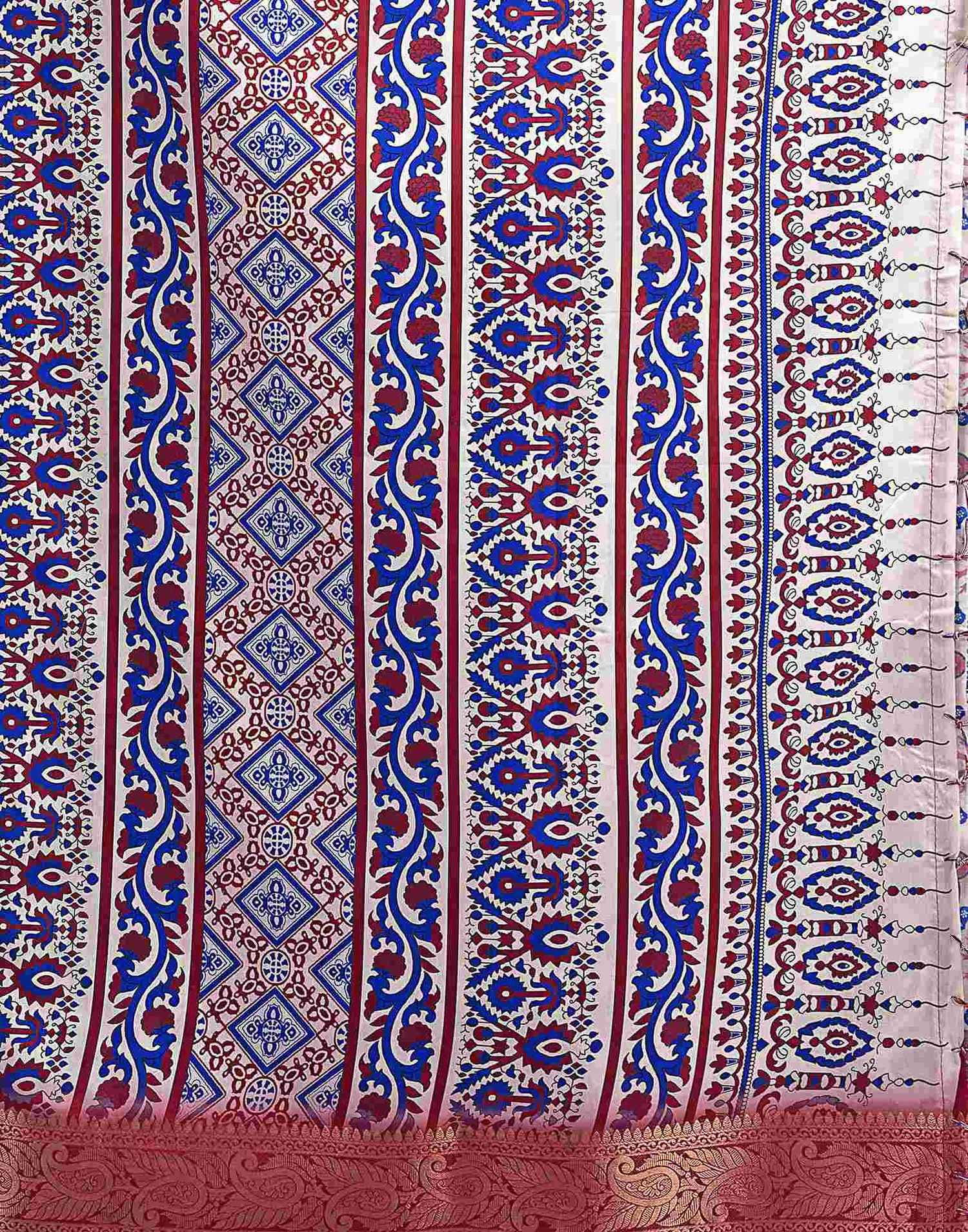 White Tussar Silk Printed Saree