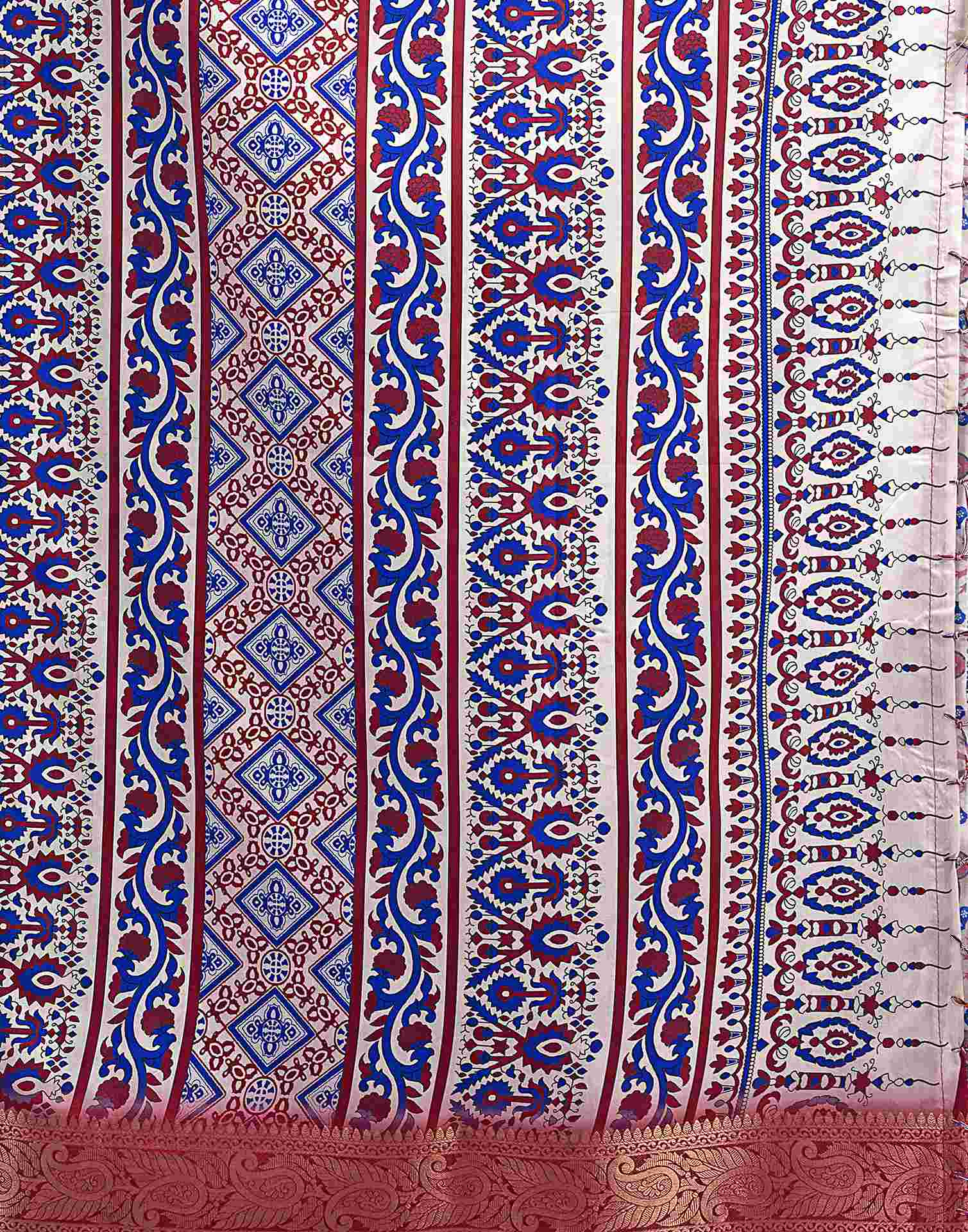 White Tussar Silk Printed Saree