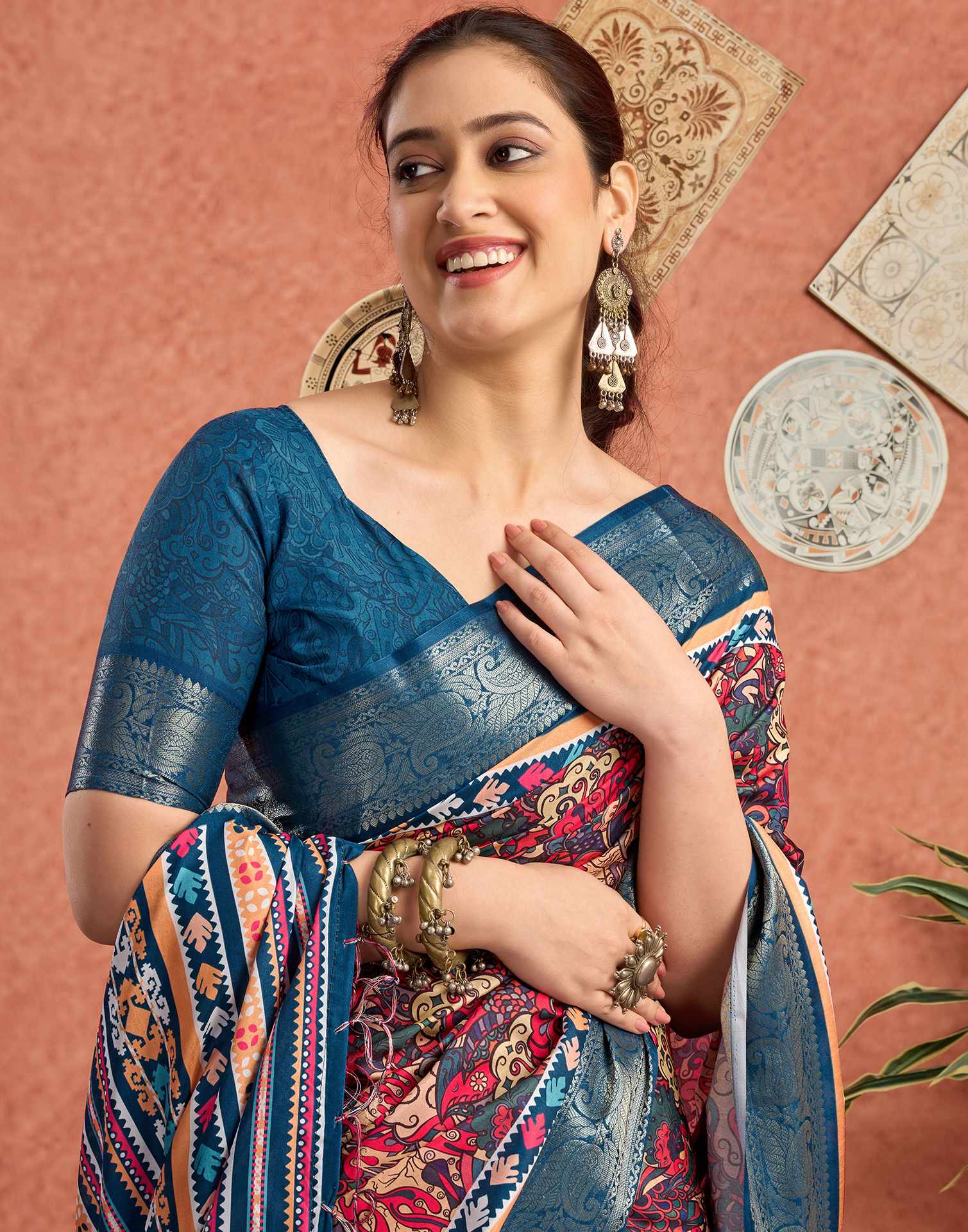 Multicoloured Tussar Silk Printed Saree
