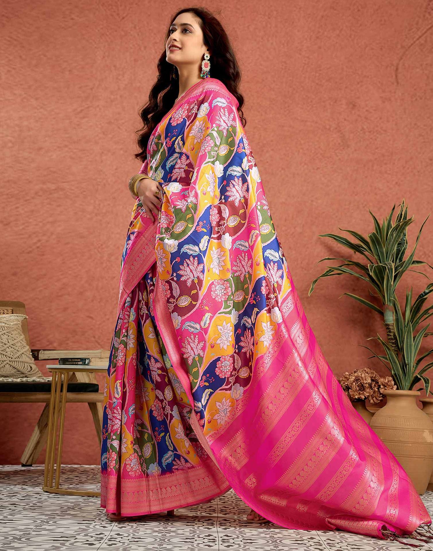 Pink Silk Printed Saree