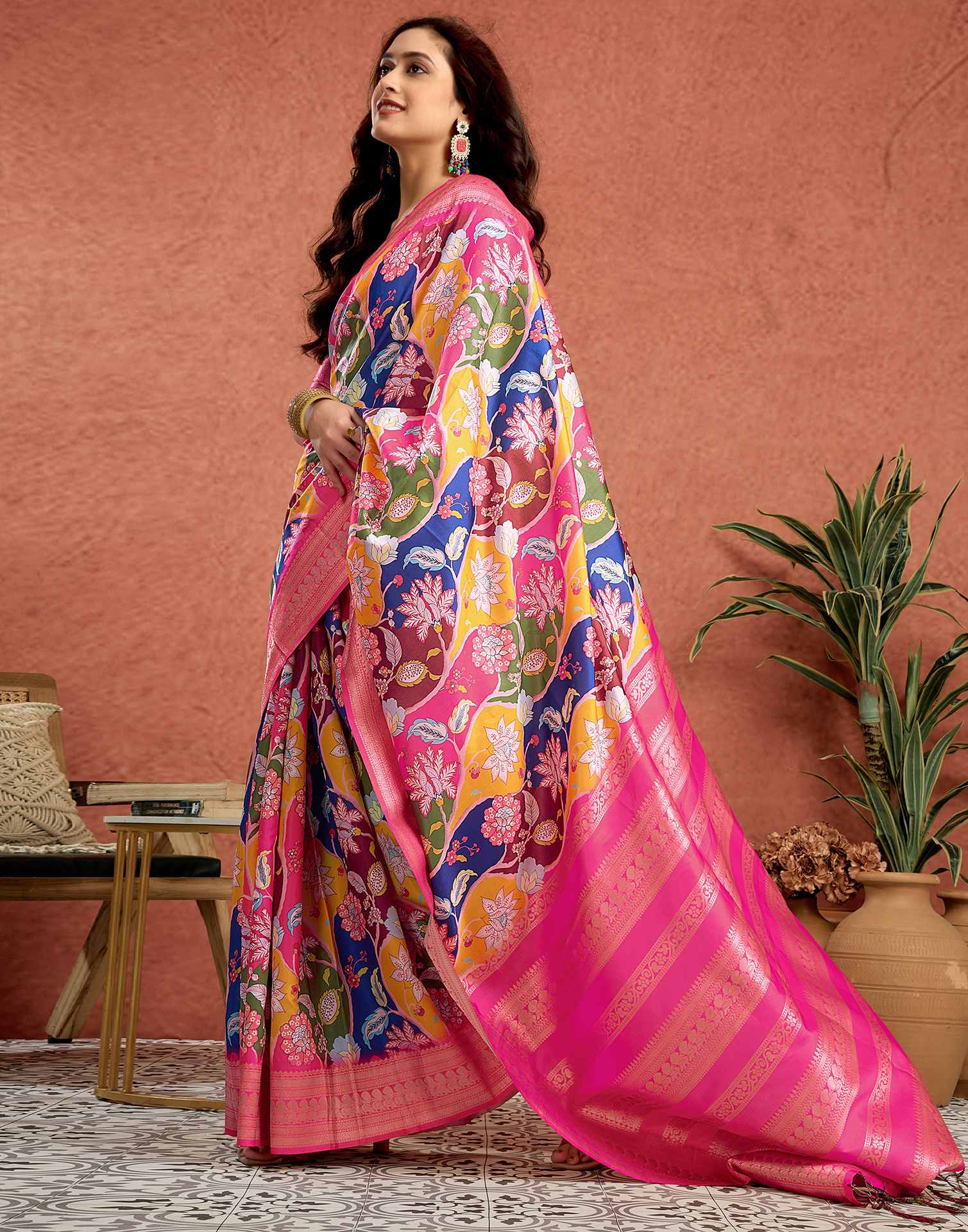 Pink Silk Printed Saree