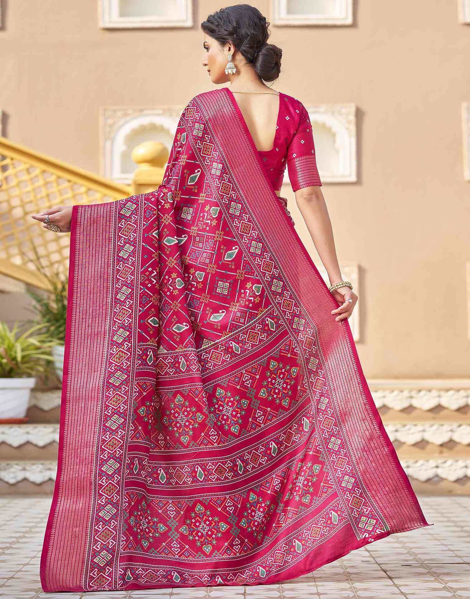 Rani Pink Silk Printed Patola Saree