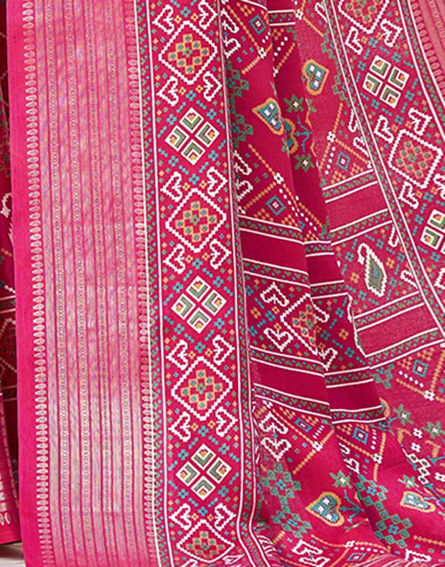 Rani Pink Silk Printed Patola Saree