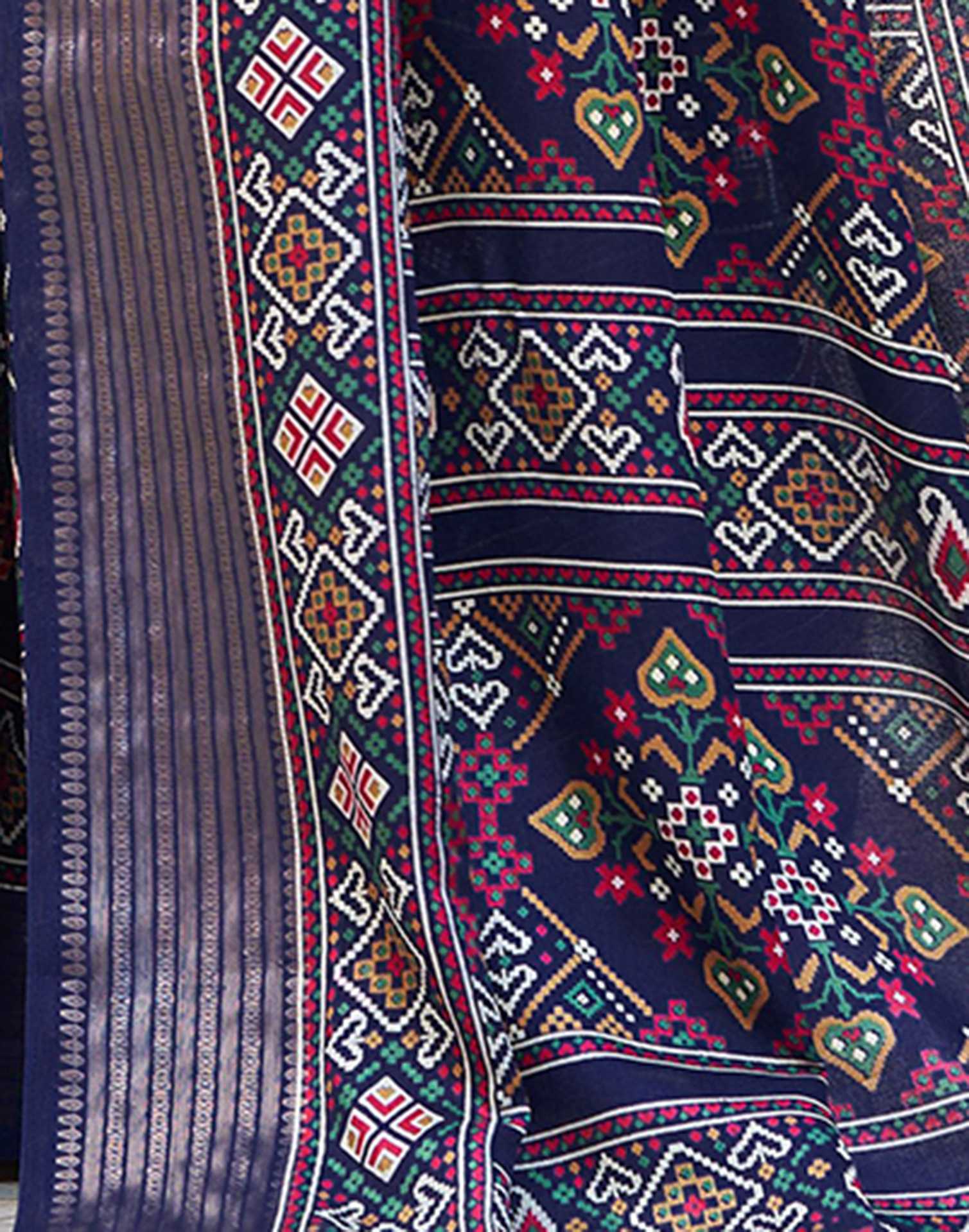 Navy Blue Silk Printed Patola Saree