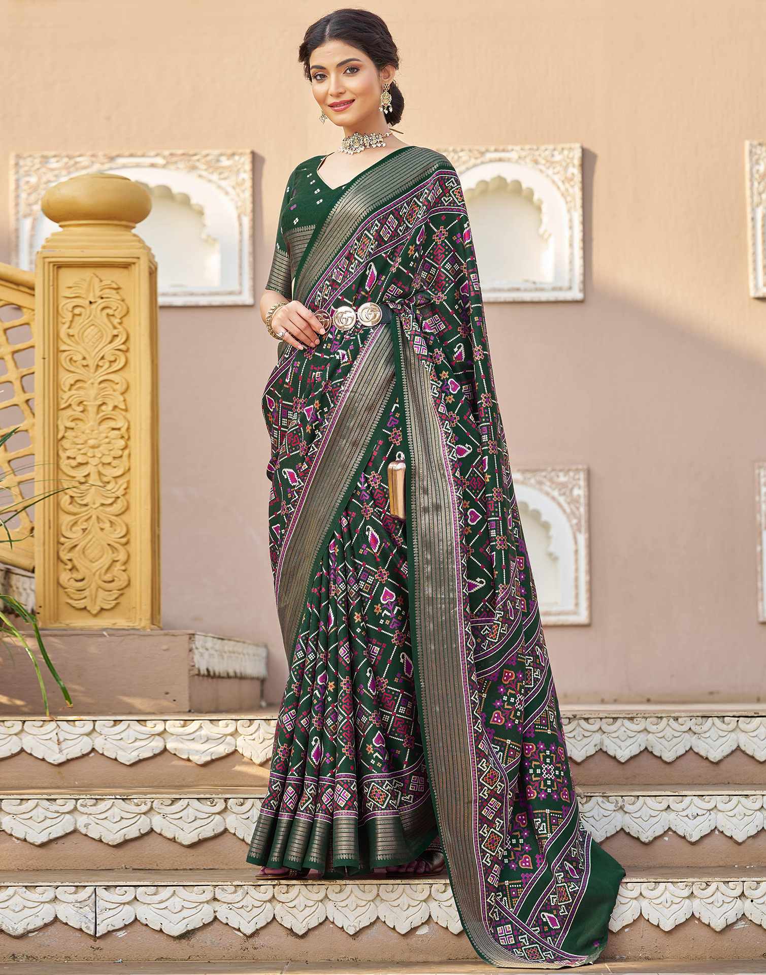 Dark Green Silk Printed Patola Saree