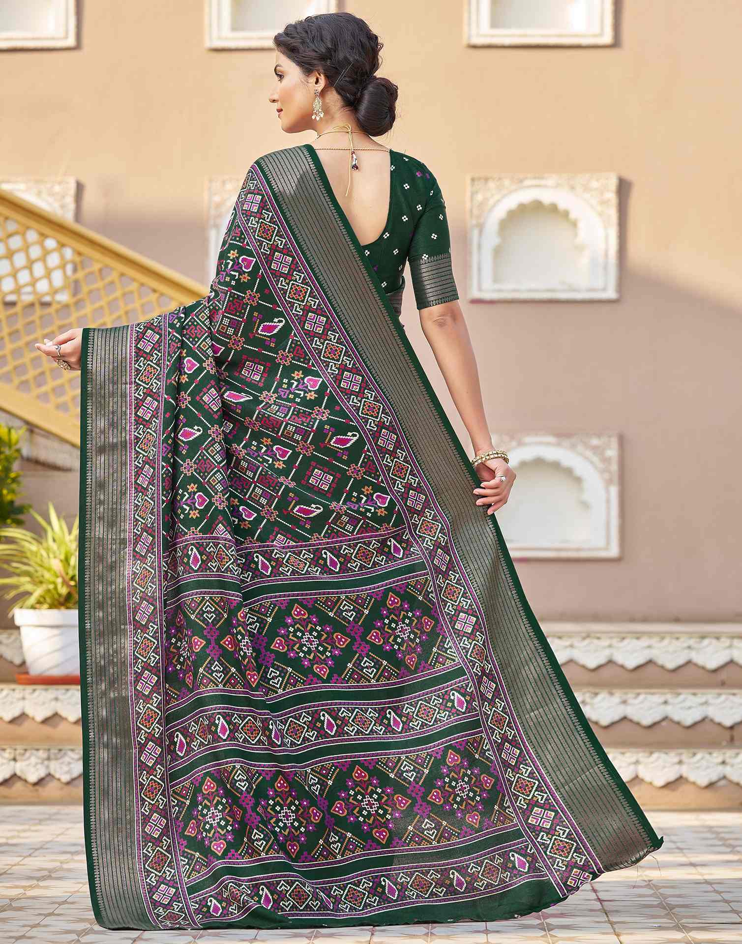 Dark Green Silk Printed Patola Saree