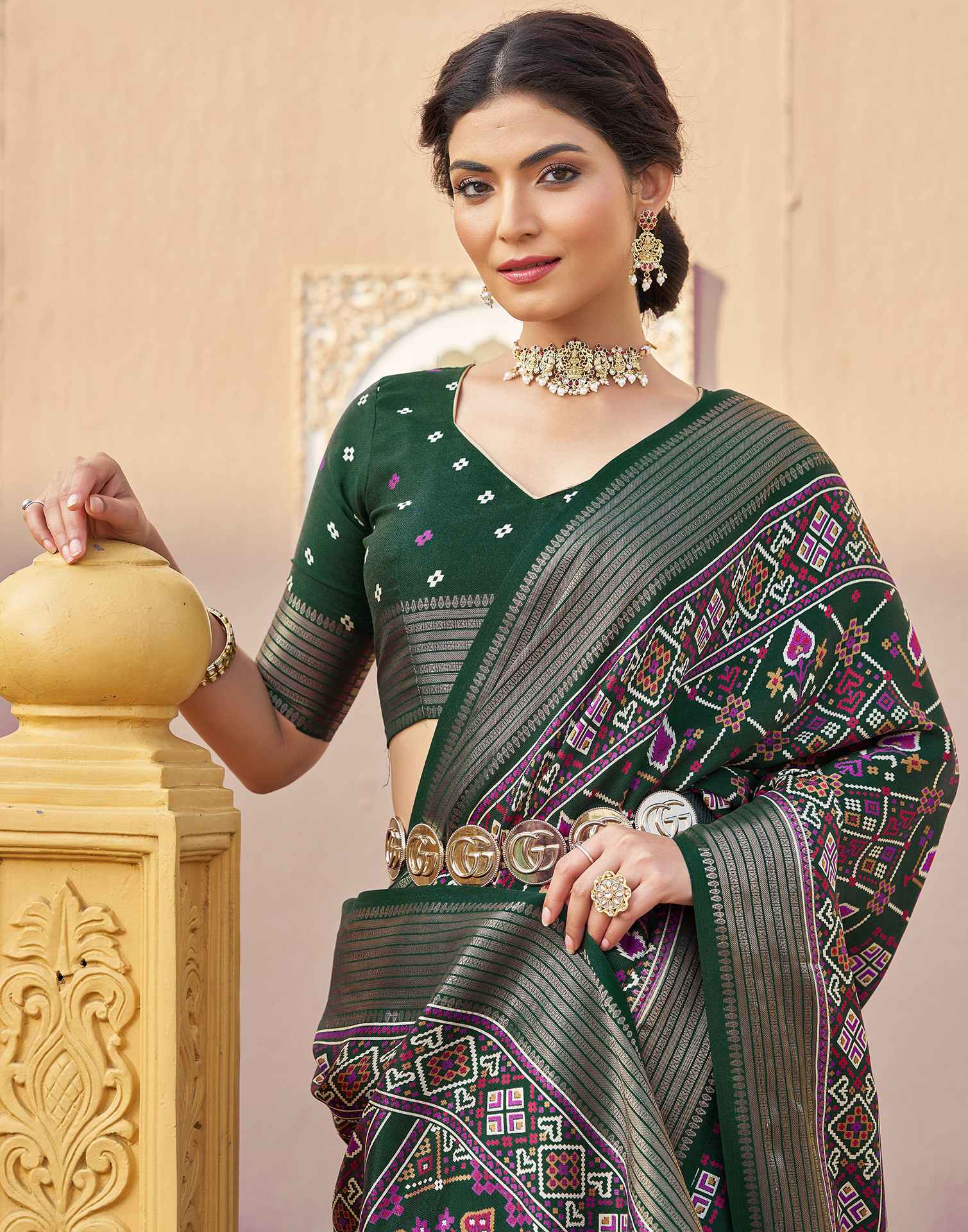 Dark Green Silk Printed Patola Saree