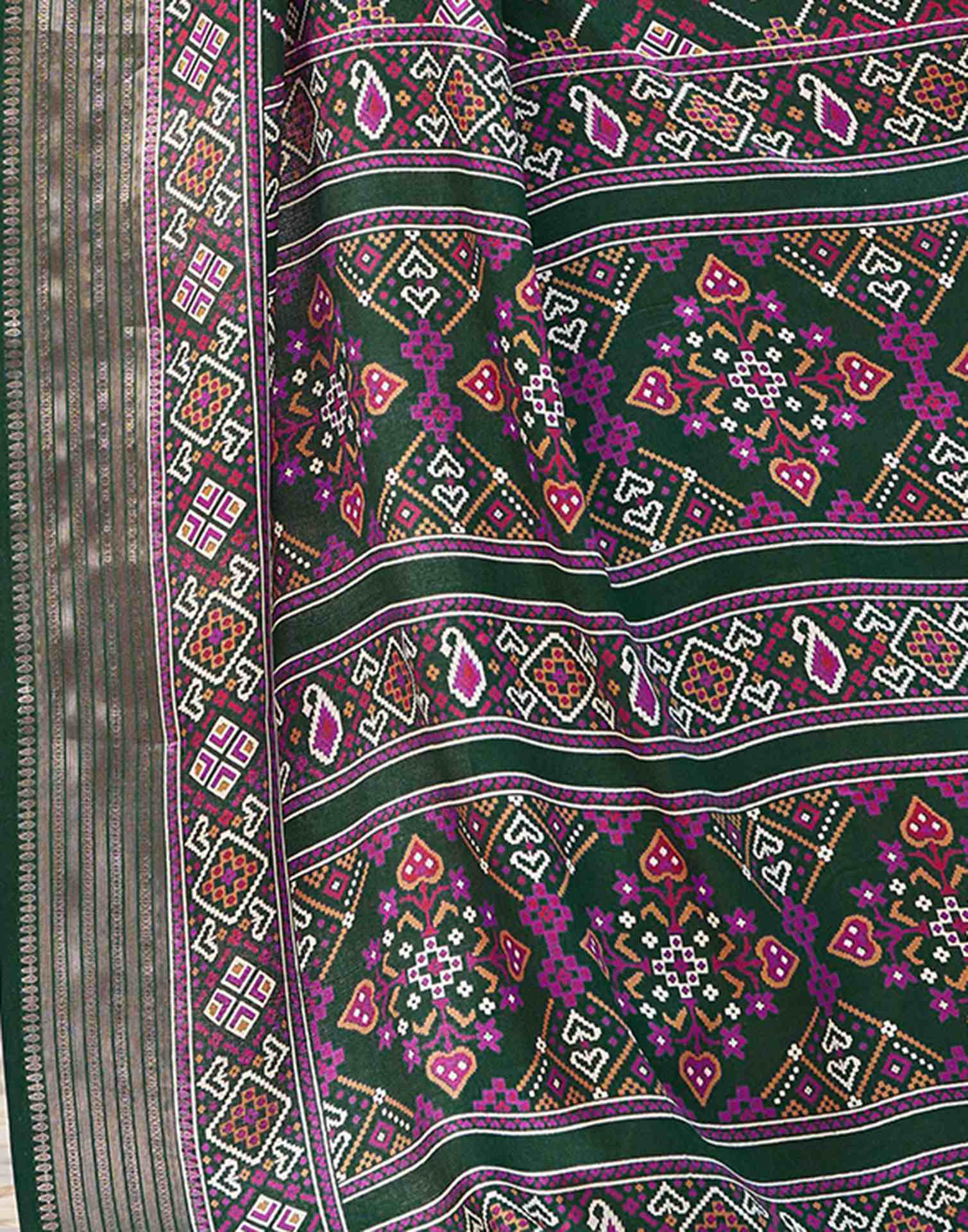 Dark Green Silk Printed Patola Saree