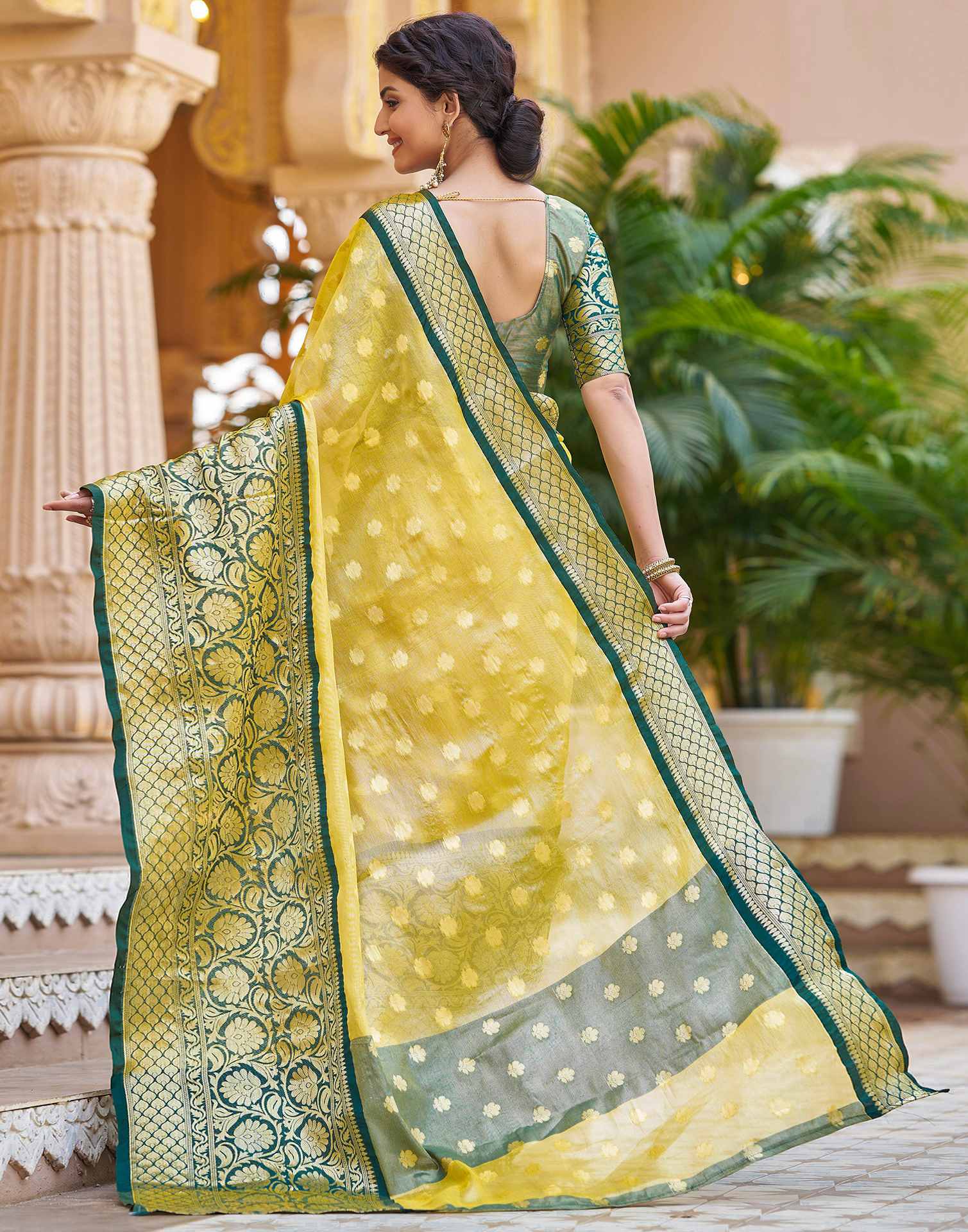 Yellow Silk Woven Banarasi Saree